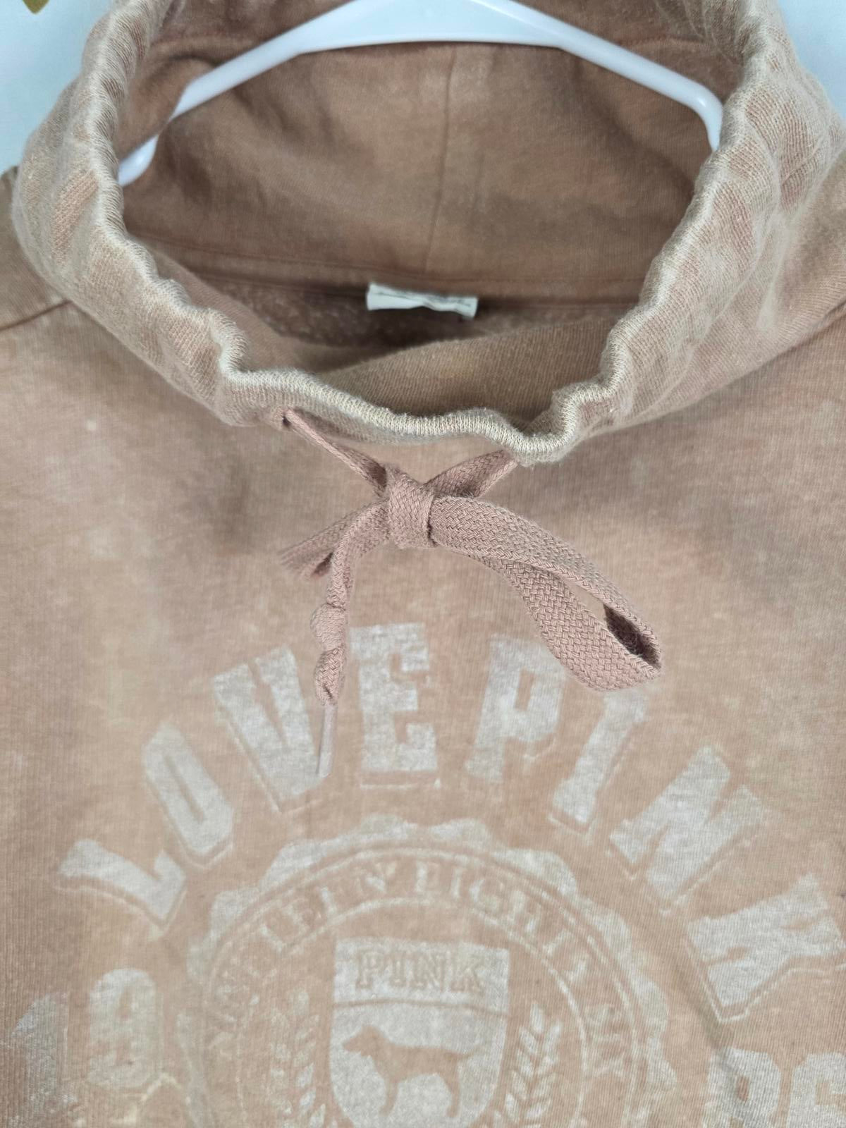 Victorias Secret Pink Vintage Style Cowl Neck Brown Logo Sweater Shirt MEDIUM