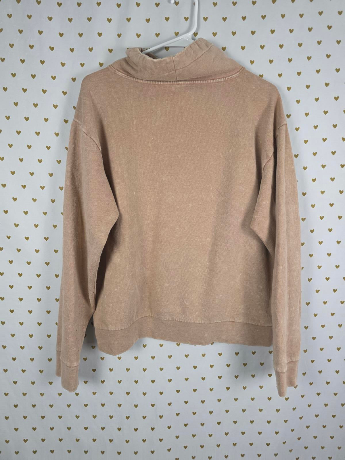 Victorias Secret Pink Vintage Style Cowl Neck Brown Logo Sweater Shirt MEDIUM