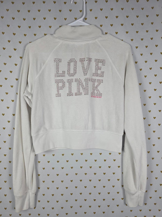 Victorias Secret Pink RARE Vintage Large VELOUR BLING STUDDED Crop Sweater