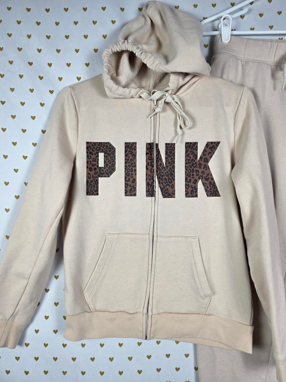 Victorias Secret Pink LEOPARD CHEETAH SET Hoodie Joggers Sweats SMALL Logo