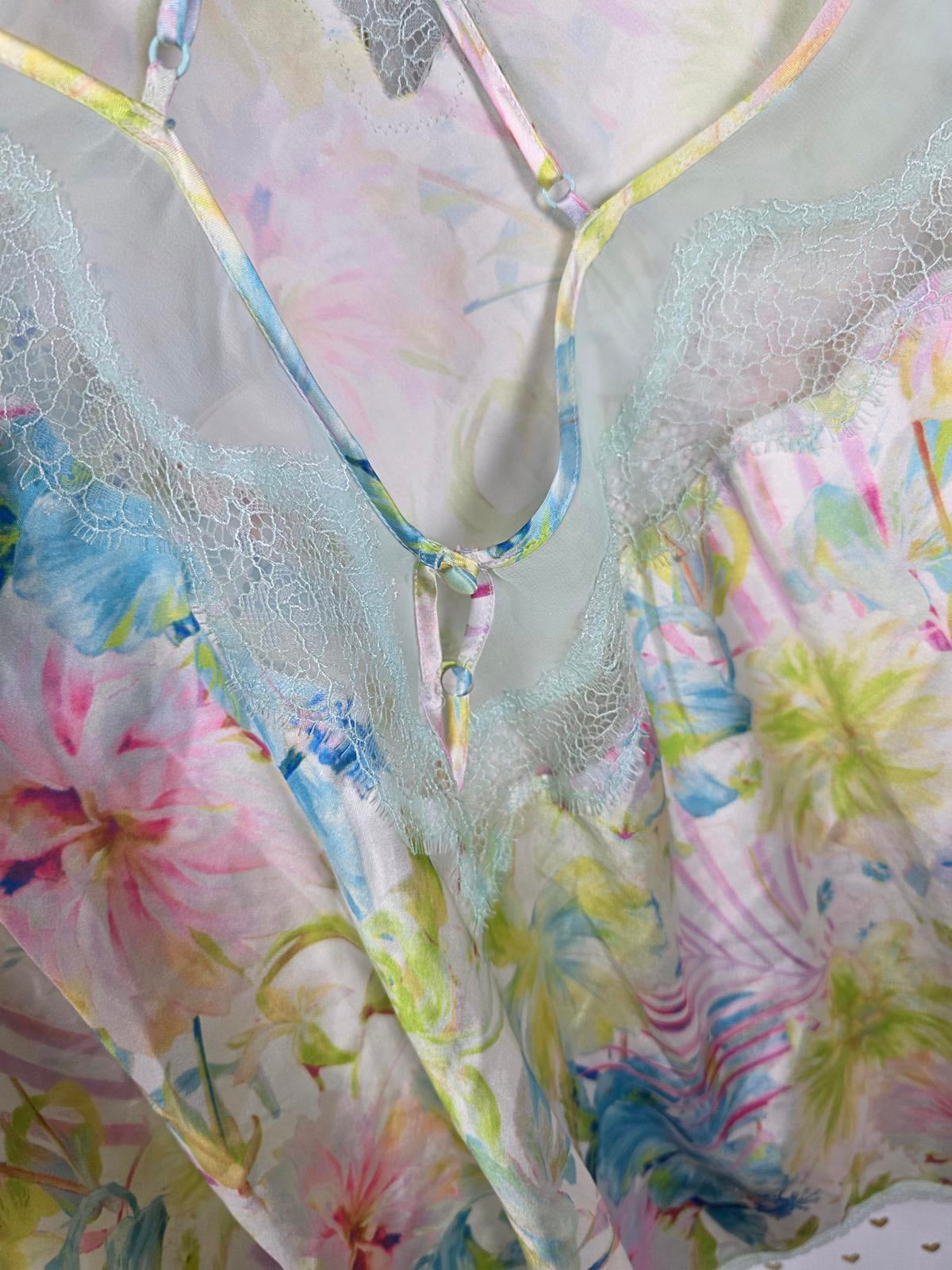 Victorias Secret Sexy Floral Slip Dress Nightie Silky Lace Lingerie MEDIUM