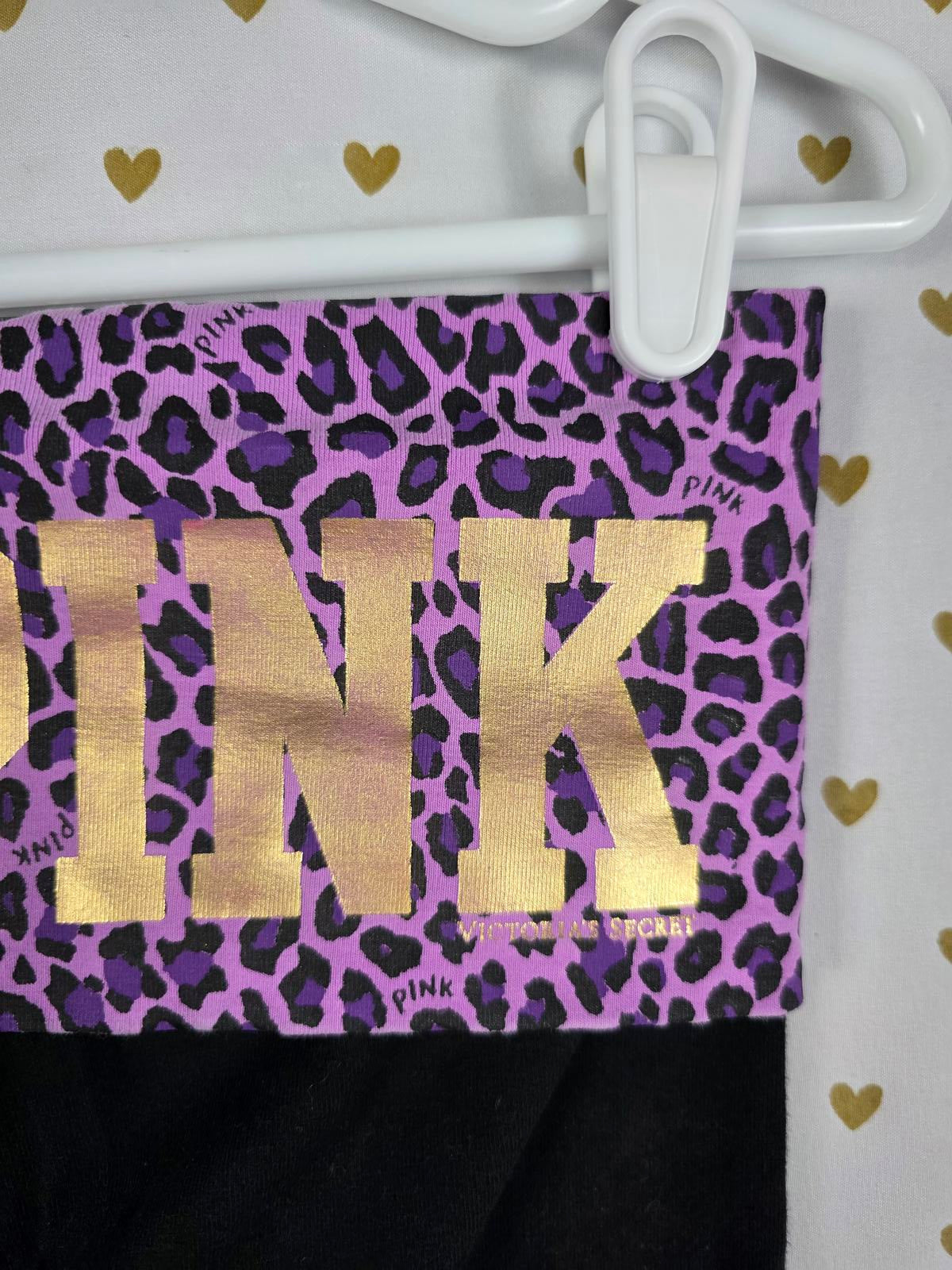 Victorias Secret PINK Purple VTG BLING Cheetah LOVE FOLDOVER Yoga Pants SMALL