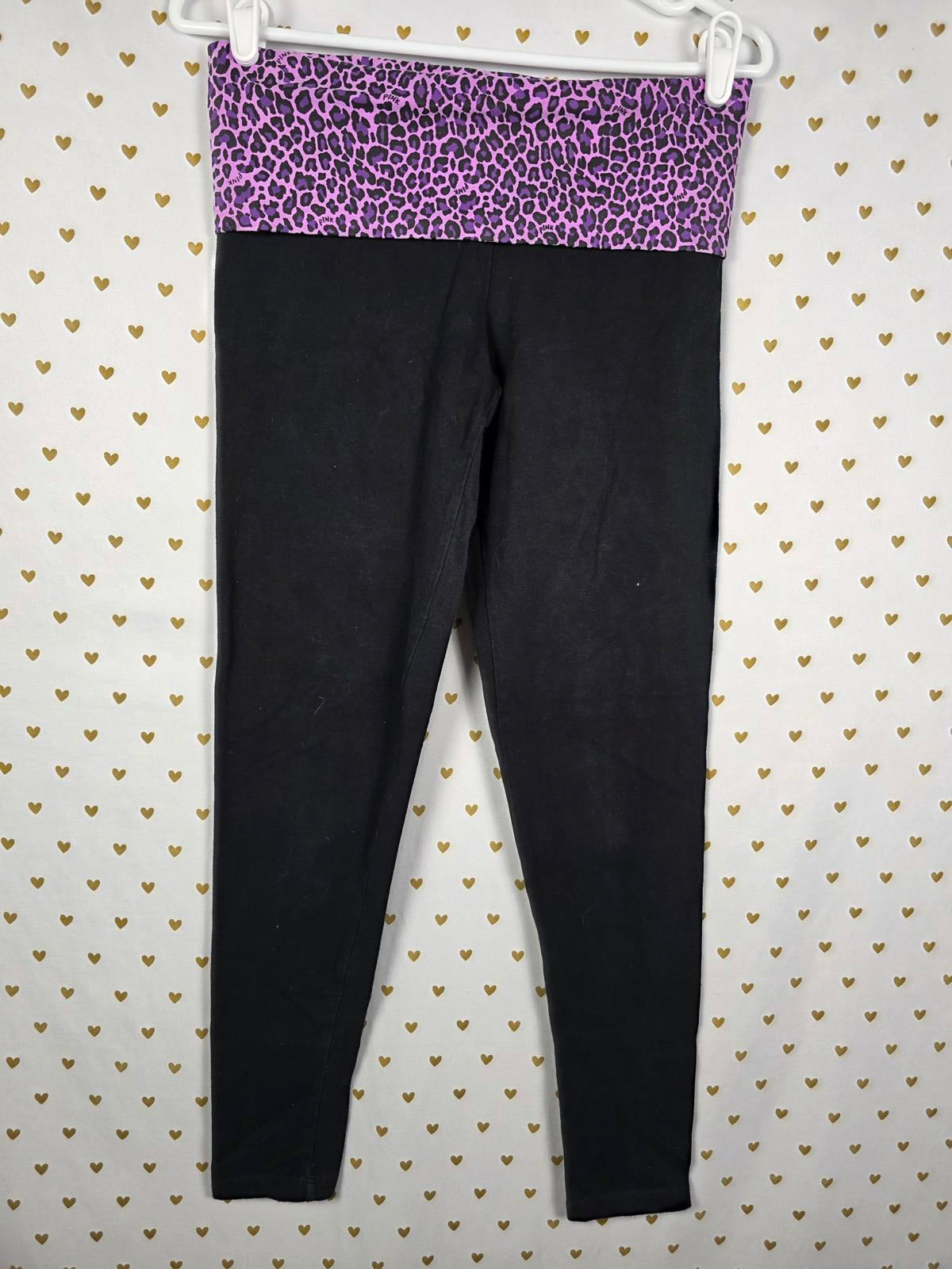 Victorias Secret PINK Purple VTG BLING Cheetah LOVE FOLDOVER Yoga Pants SMALL