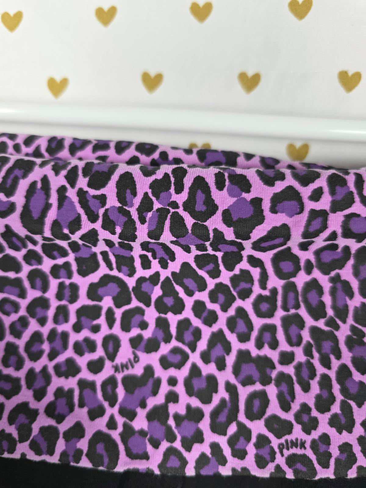 Victorias Secret PINK Purple VTG BLING Cheetah LOVE FOLDOVER Yoga Pants SMALL