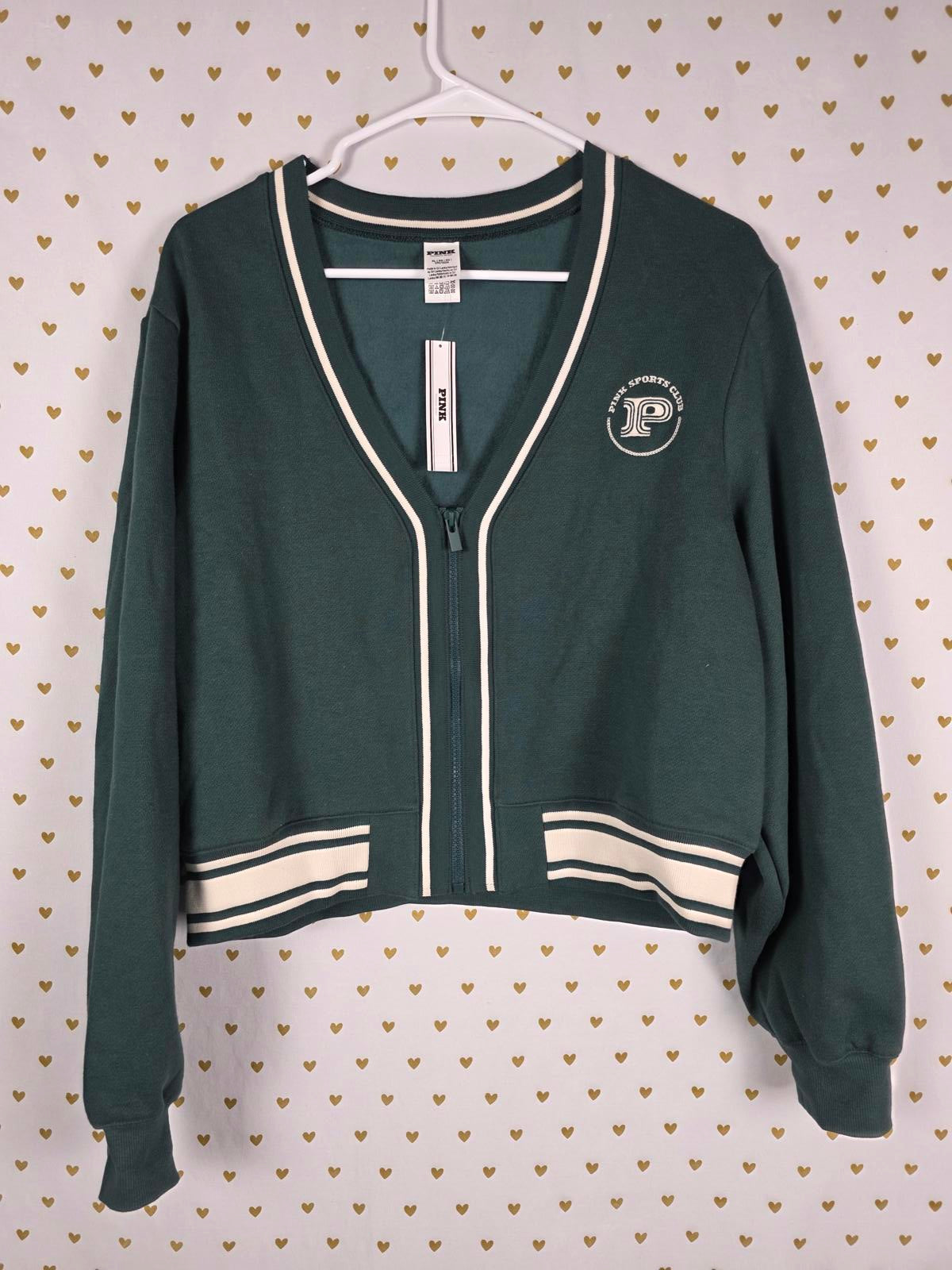 Victorias Secret Pink Green XL Fleece Cardigan Button Front Sweater $60 NEW NWT
