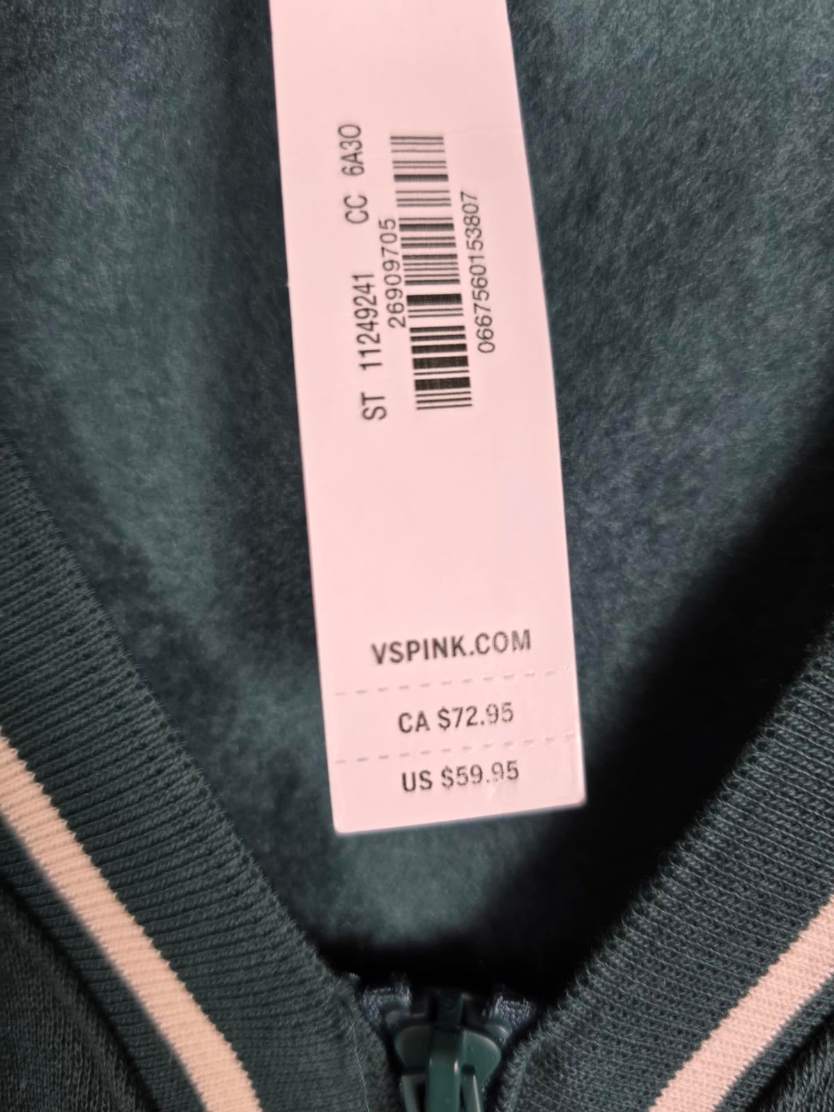 Victorias Secret Pink Green XL Fleece Cardigan Button Front Sweater $60 NEW NWT