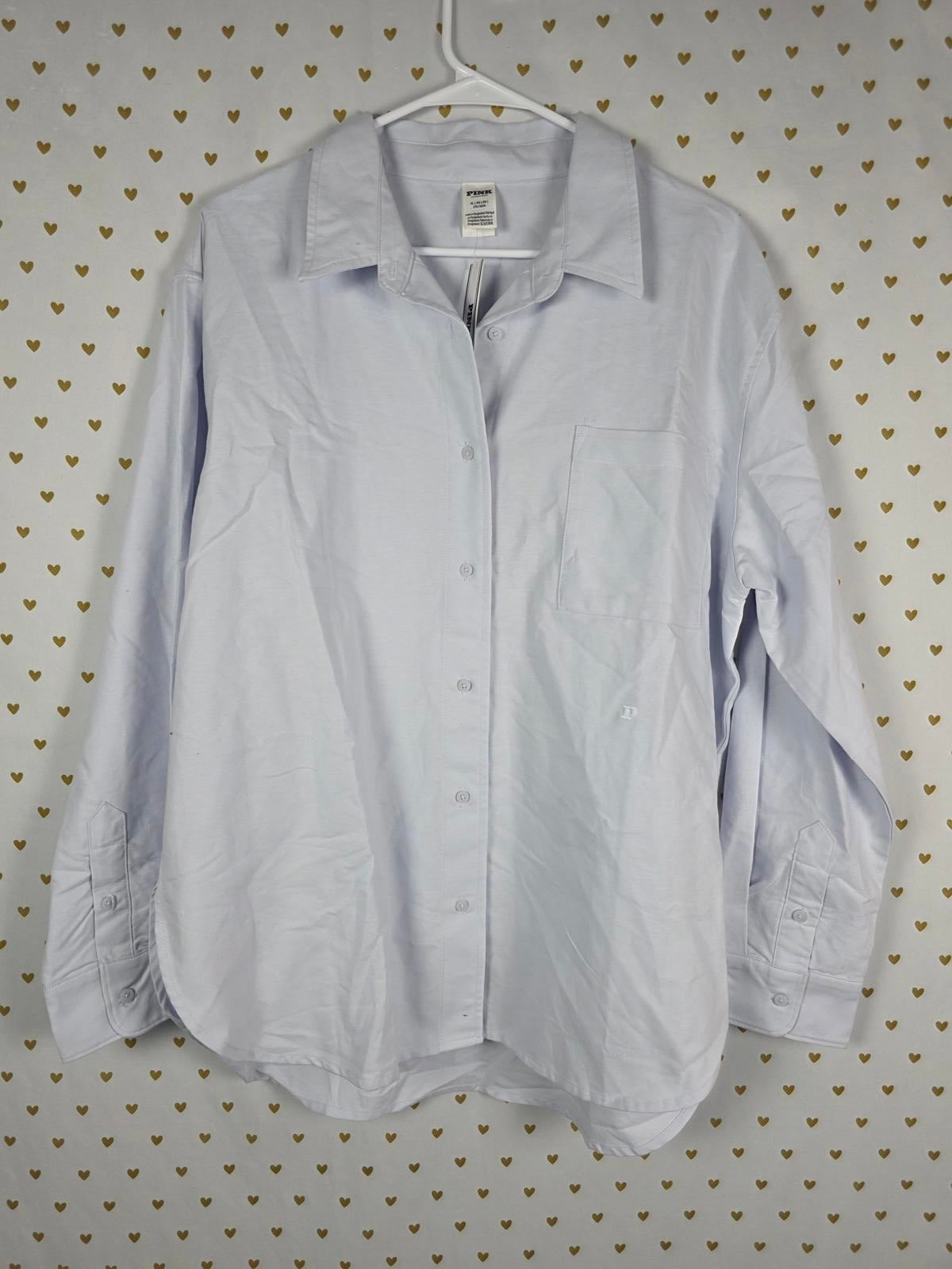 Victorias Secret PINK NEW NWT Embroidered Logo Button Down Shirt Long Sleeve XL