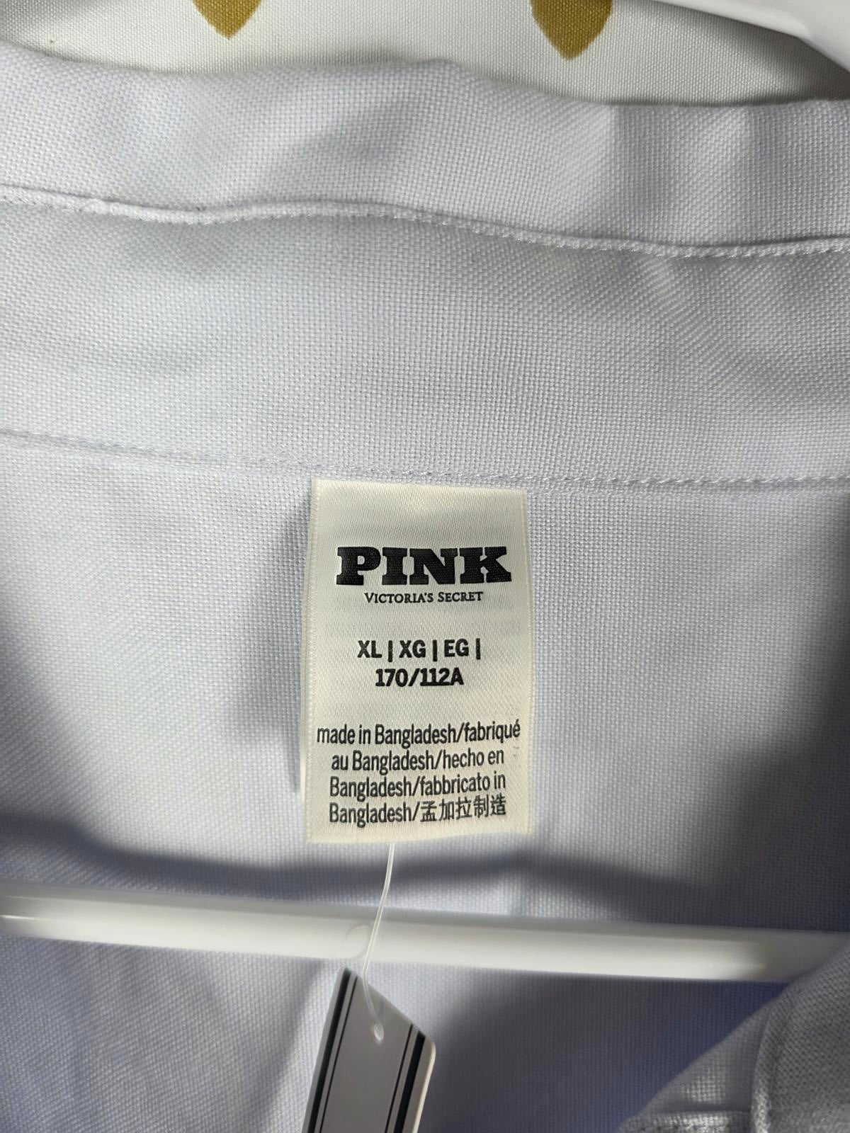 Victorias Secret PINK NEW NWT Embroidered Logo Button Down Shirt Long Sleeve XL