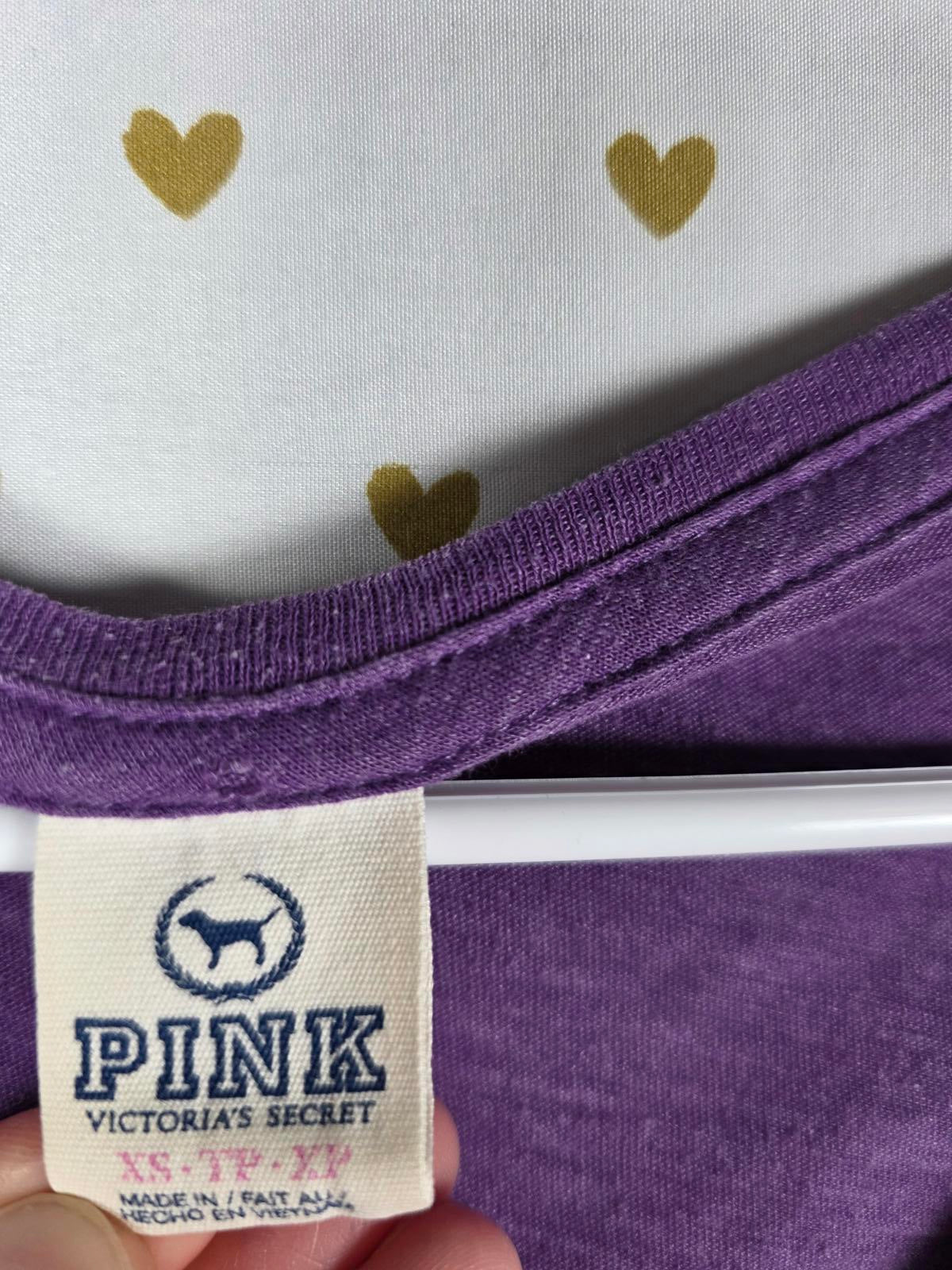 Victorias Secret PINK VINTAGE Purple LOVE Y2k 86 Tee Shirt V Neck XS