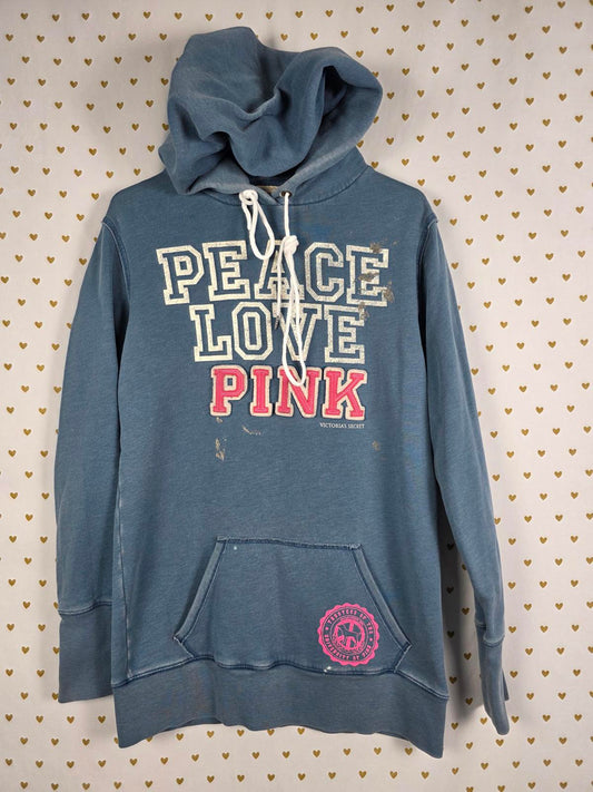 Victorias Secret Pink PEACE LOVE Hoodie Pullover Dress Long Oversized VINTAGE SM