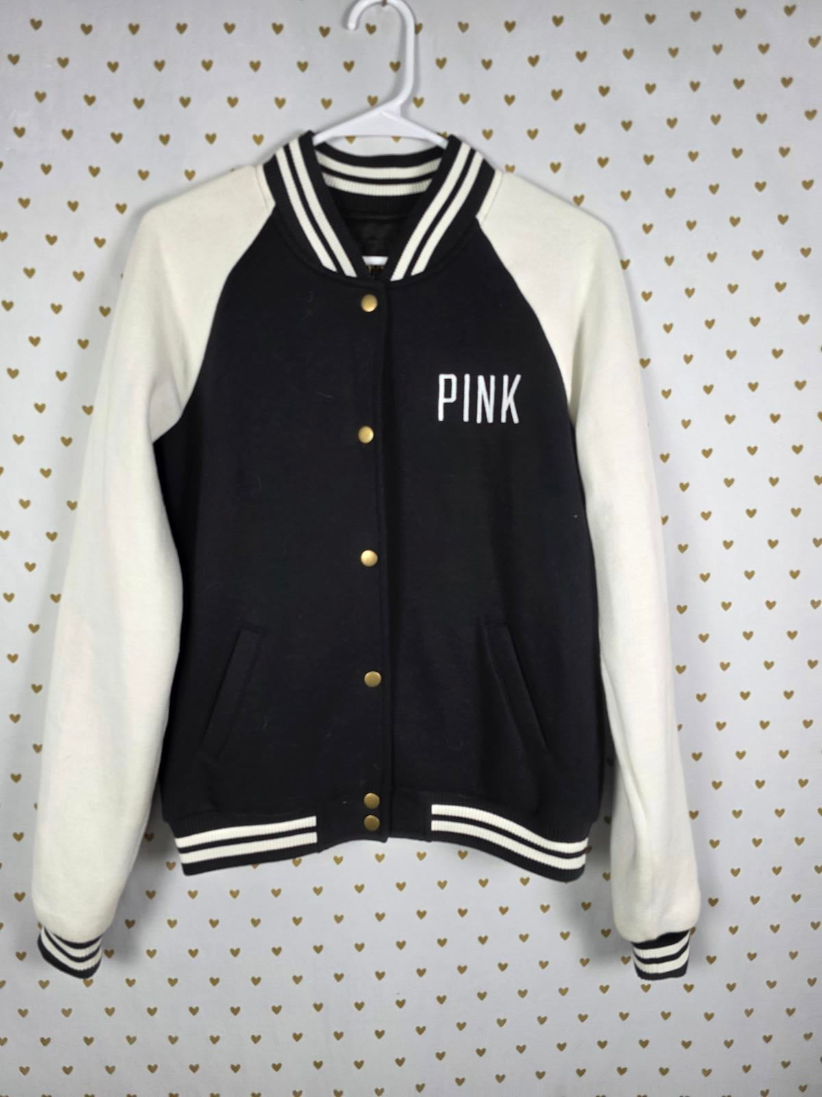 Victorias Secret Pink VARSITY Embroidered Jacket Coat Button Front Thick SMALL