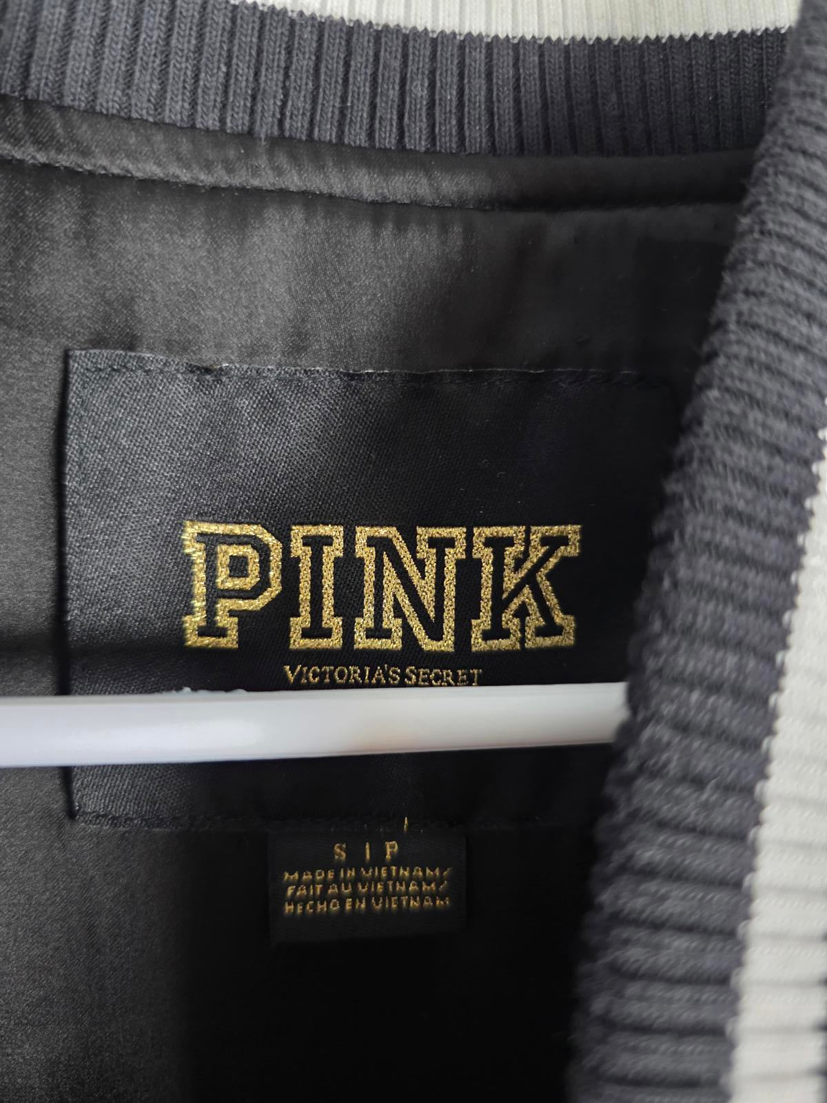 Victorias Secret Pink VARSITY Embroidered Jacket Coat Button Front Thick SMALL