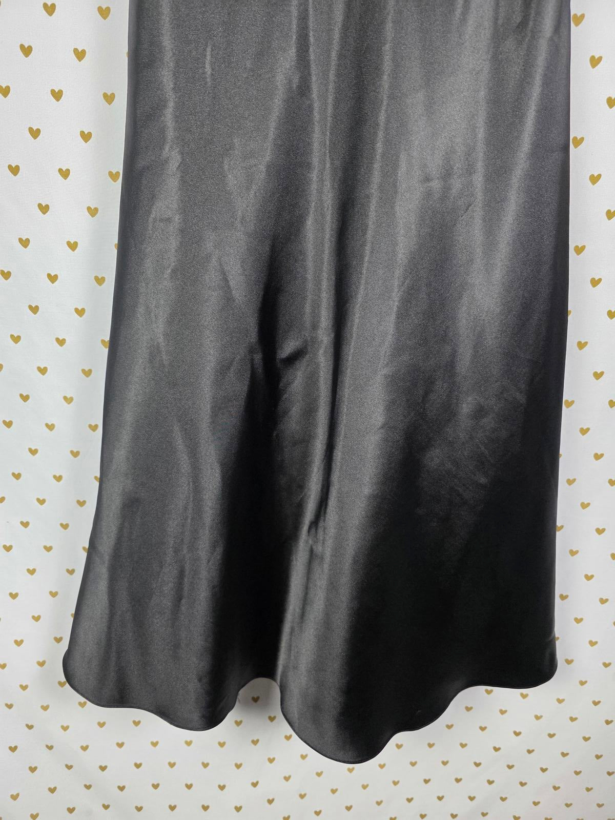 Cartise Black Beaded Satin Embellished Evening Gown Dress Flowy Formal Gown Sz 6
