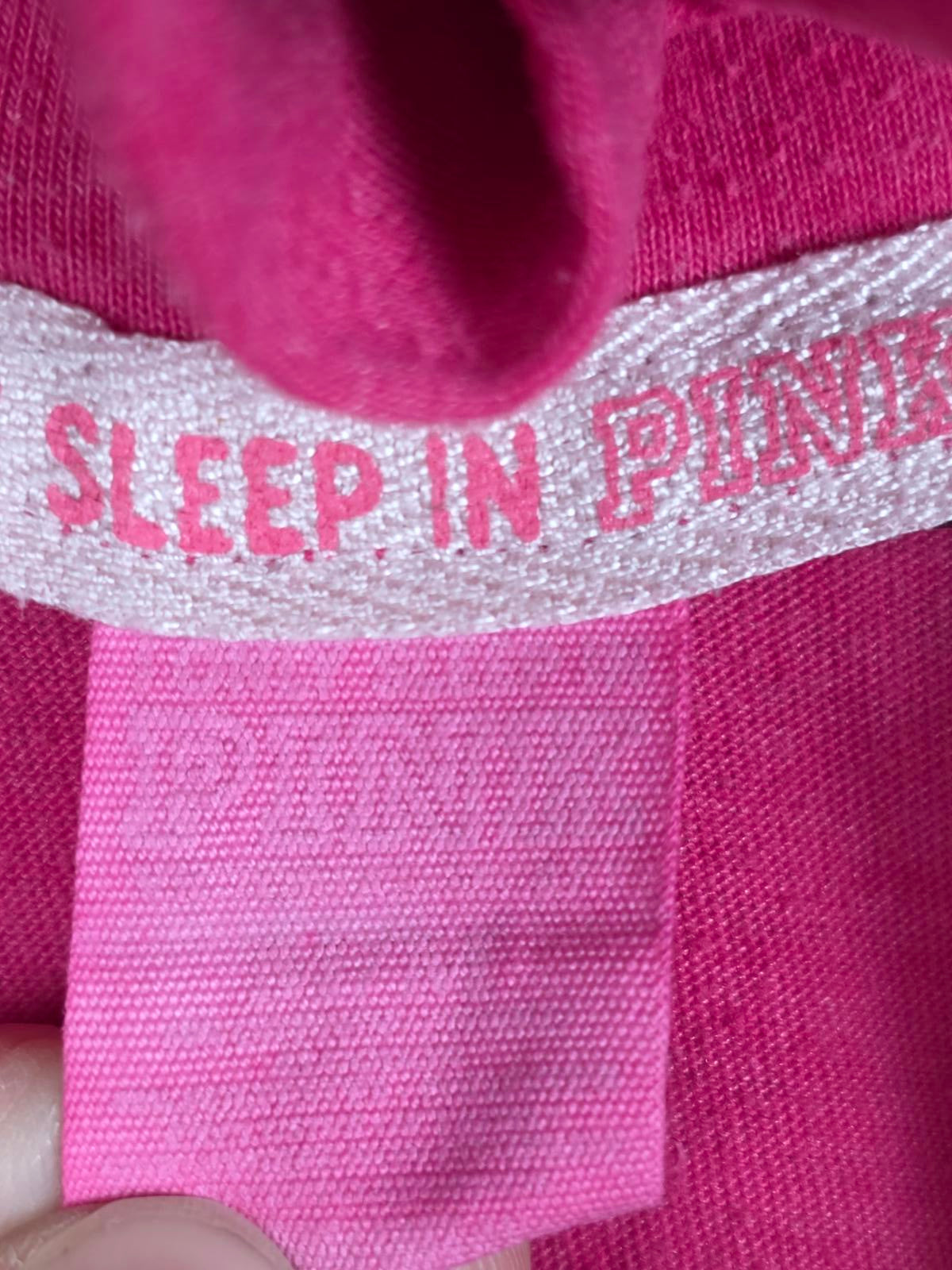 Victorias Secret PINK I ONLY SLEEP IN Reversible Hoodie Tee Dog Logo RARE MED