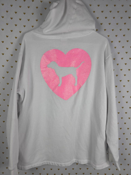 Victorias Secret Pink LOVE Glitter Originals CAMPUS Hoodie Pullover Sweater L