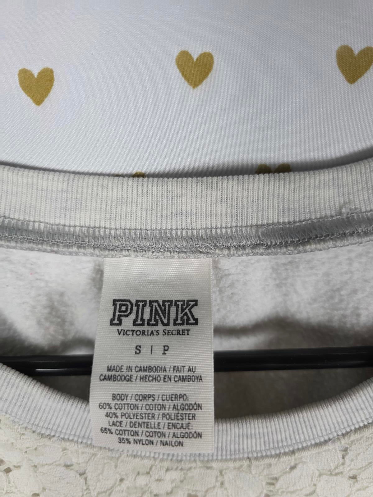 Victorias Secret Pink Crew Sweater Lace Front Detail SMALL