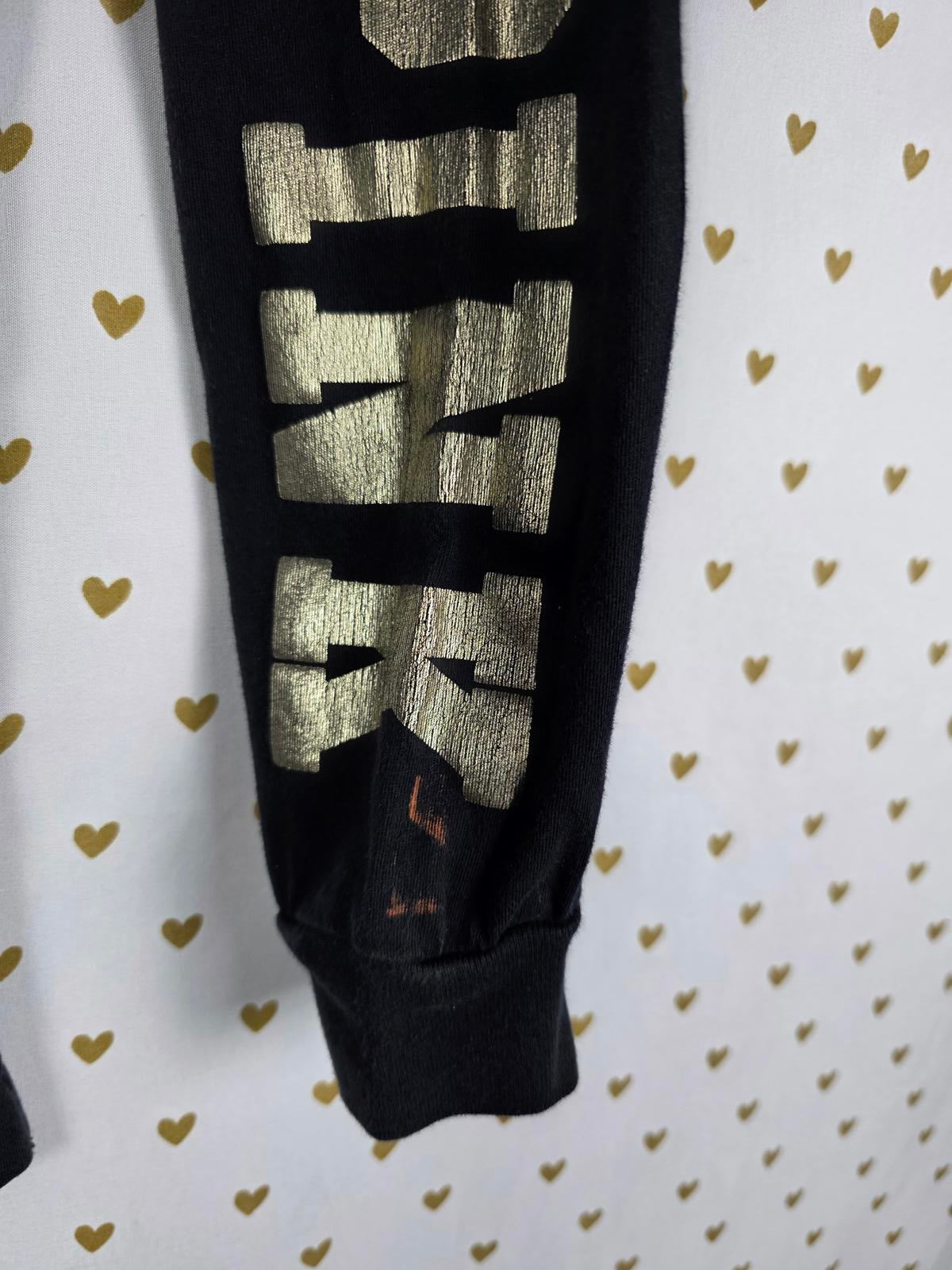 Victorias Secret PINK BLING GOLD LONG SLEEVE Campus Tee shirt XS