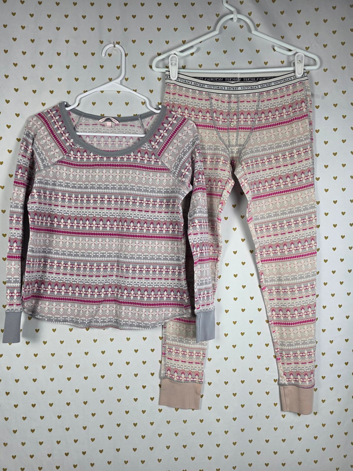 Victorias Secret WAFFLE Pattern Sleep Set Long Sleeve Shirt Pants Fitted SMALL M