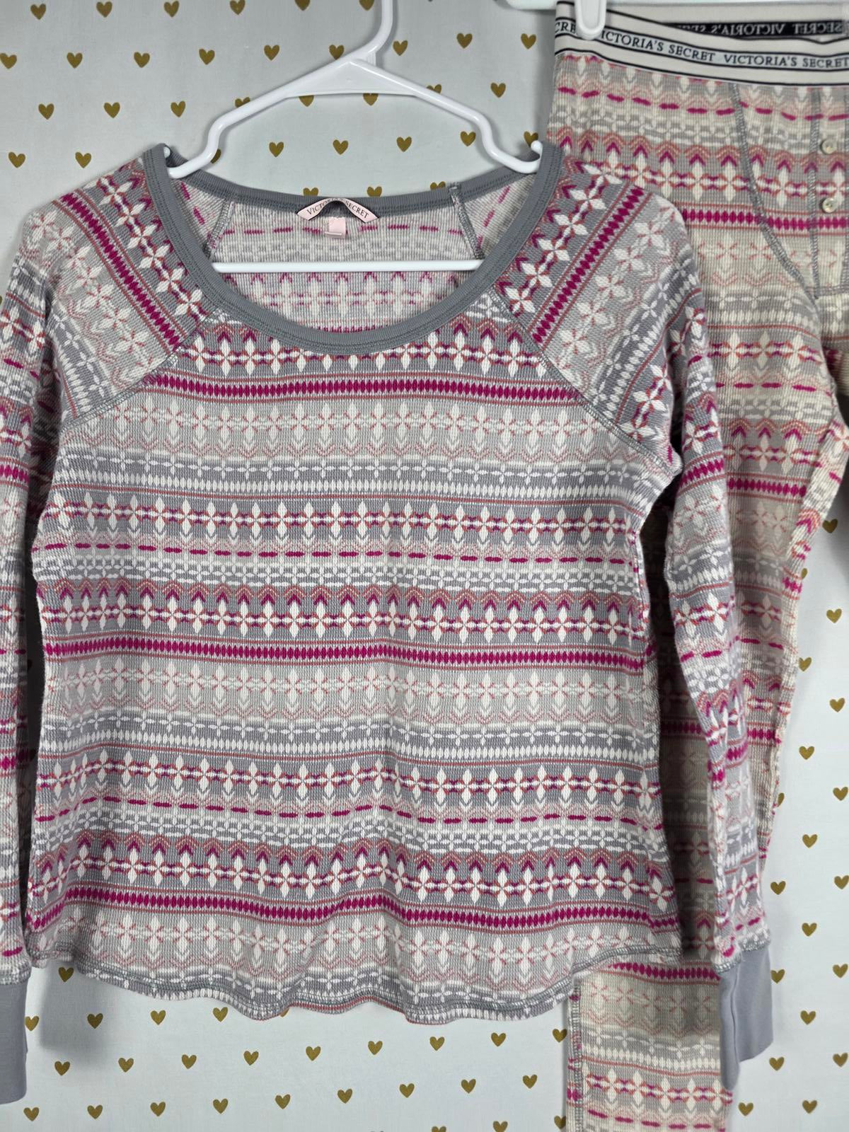 Victorias Secret WAFFLE Pattern Sleep Set Long Sleeve Shirt Pants Fitted SMALL M