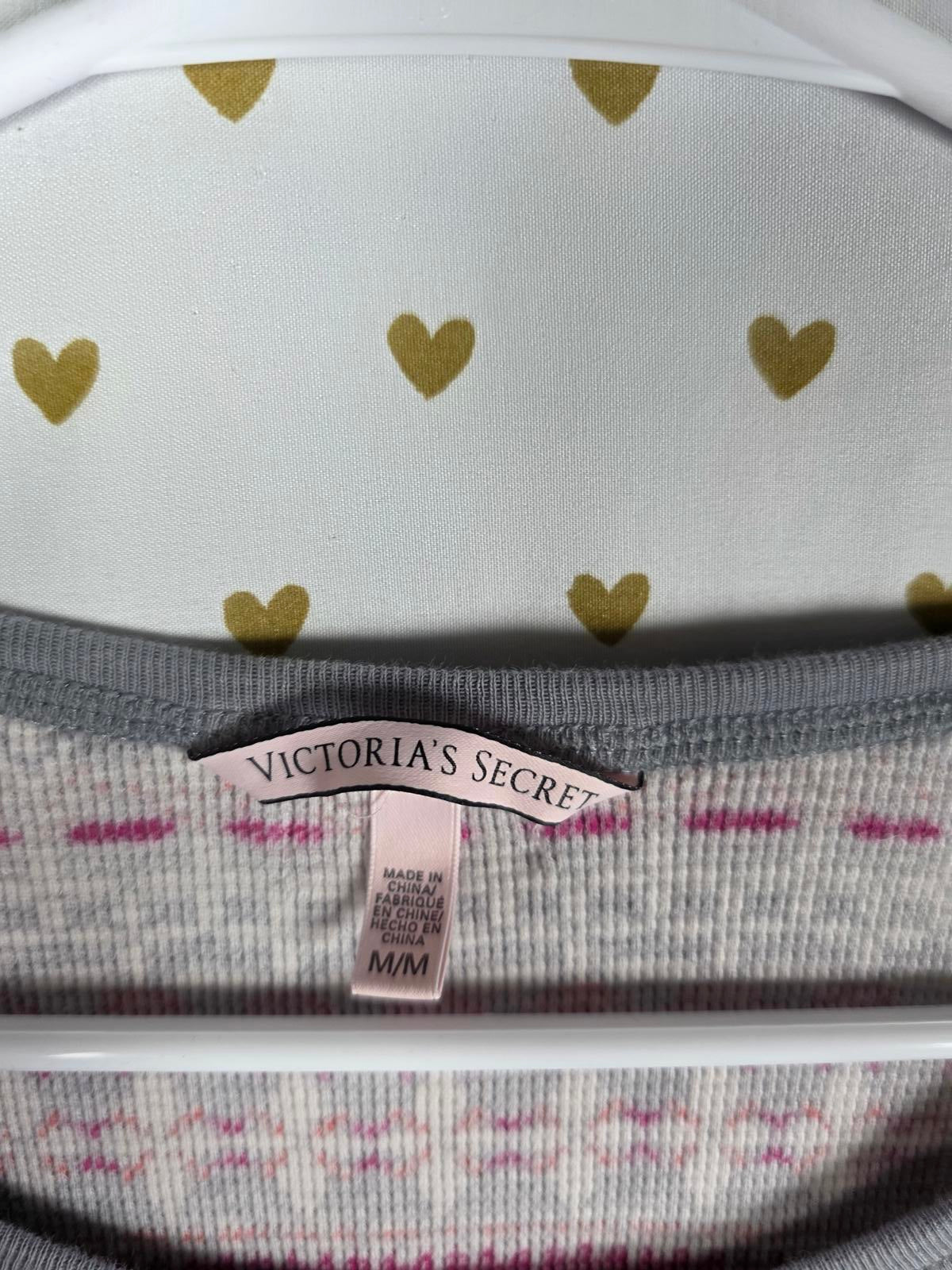 Victorias Secret WAFFLE Pattern Sleep Set Long Sleeve Shirt Pants Fitted SMALL M