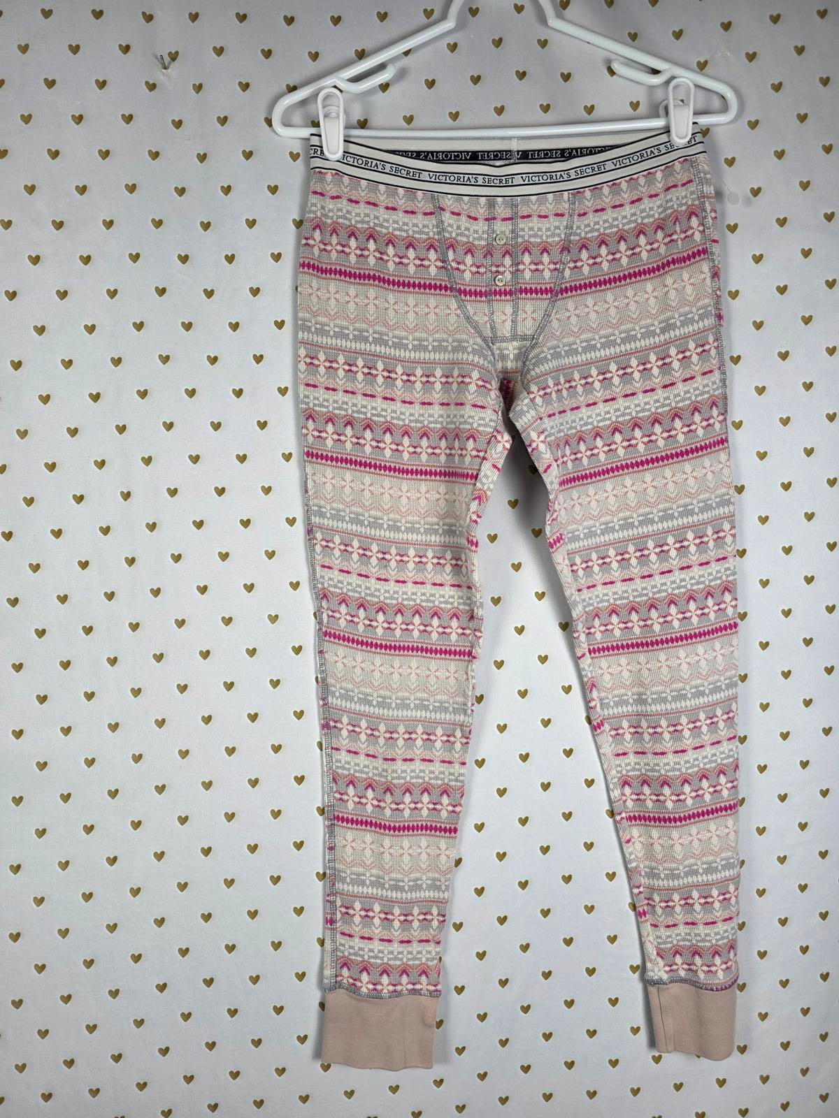 Victorias Secret WAFFLE Pattern Sleep Set Long Sleeve Shirt Pants Fitted SMALL M