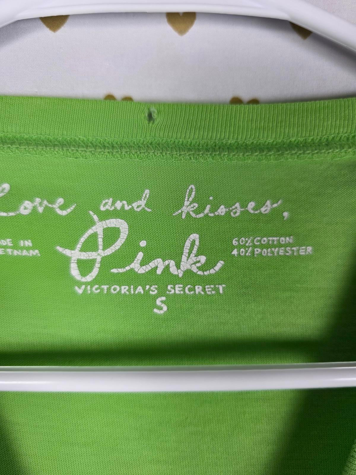 Victorias Secret PINK RARE VINTAGE y2k Green Bling Tee Shirt Cotton SMALL