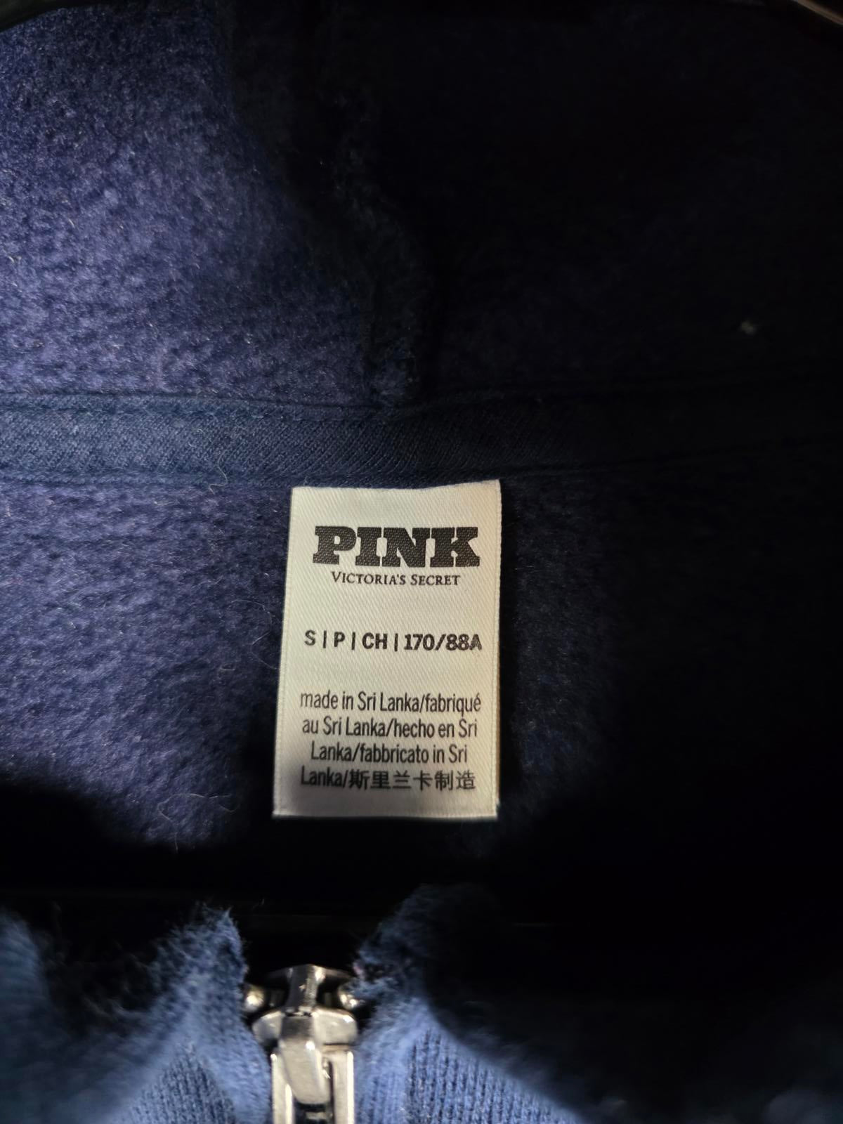 Victorias Secret Pink Campus Full zip Navy BLING Dog Heart Logo Hoodie Jacket SM