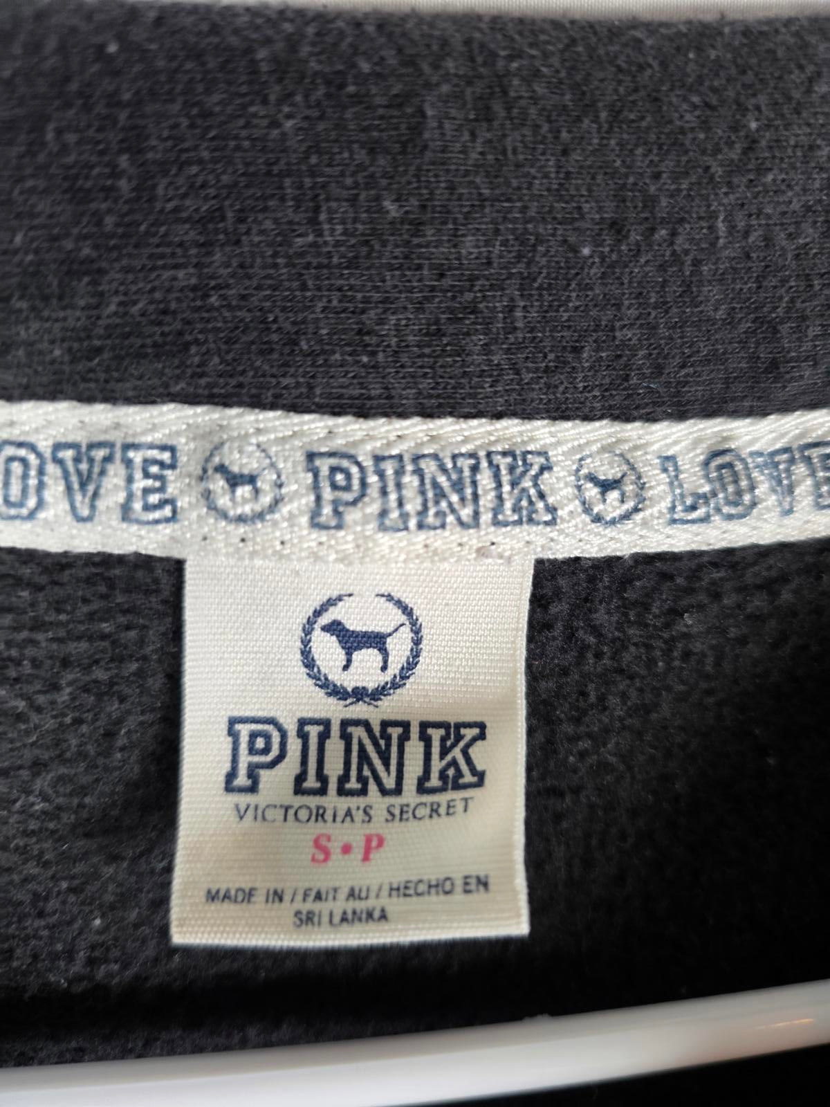 Victorias Secret Pink Black VINTAGE Quarter Zip Pullover heart Sweater SMALL
