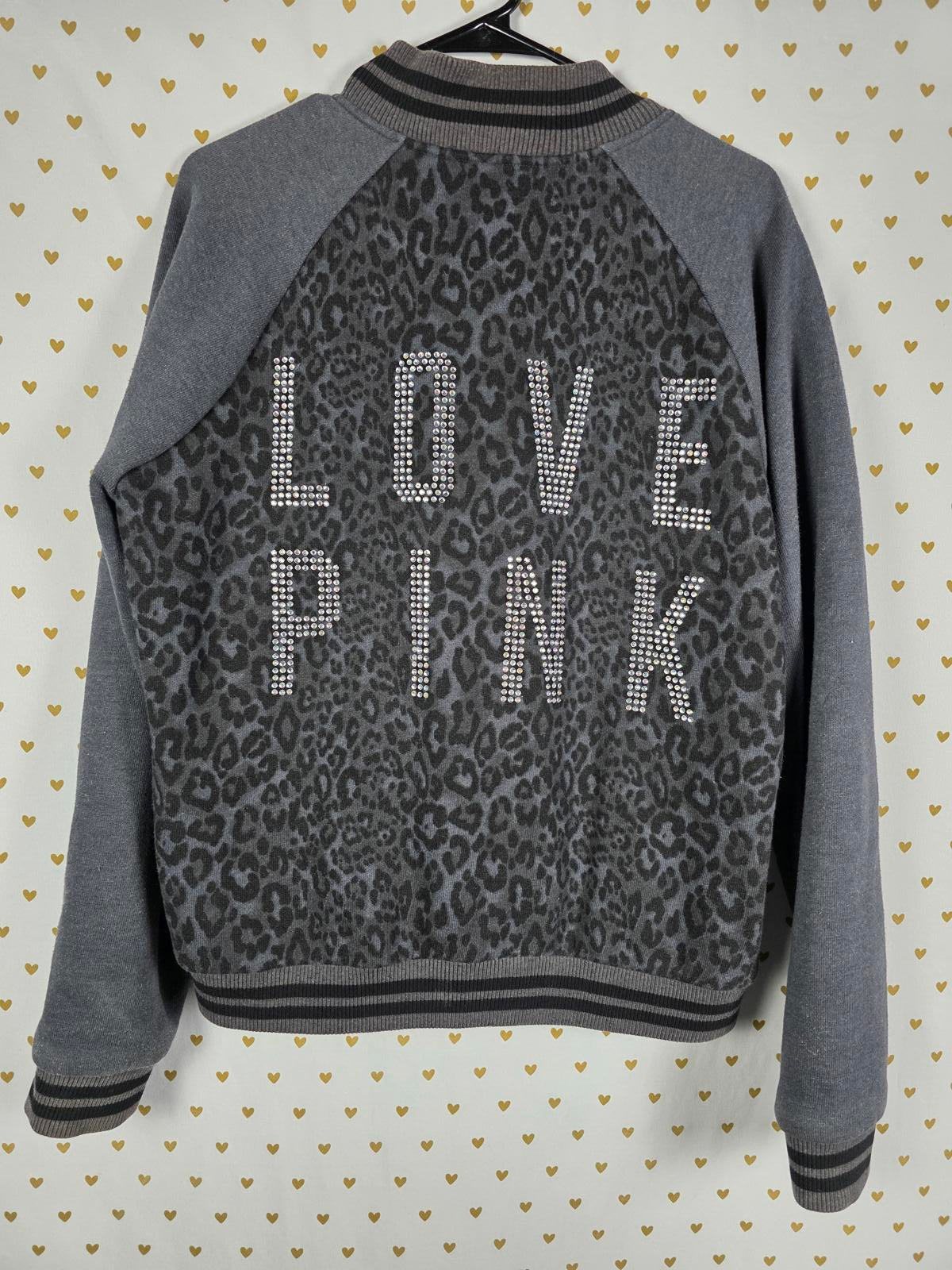 Victorias Secret Pink BLING CHEETAH LEOPARD Logo Varsity Bomber LARGE