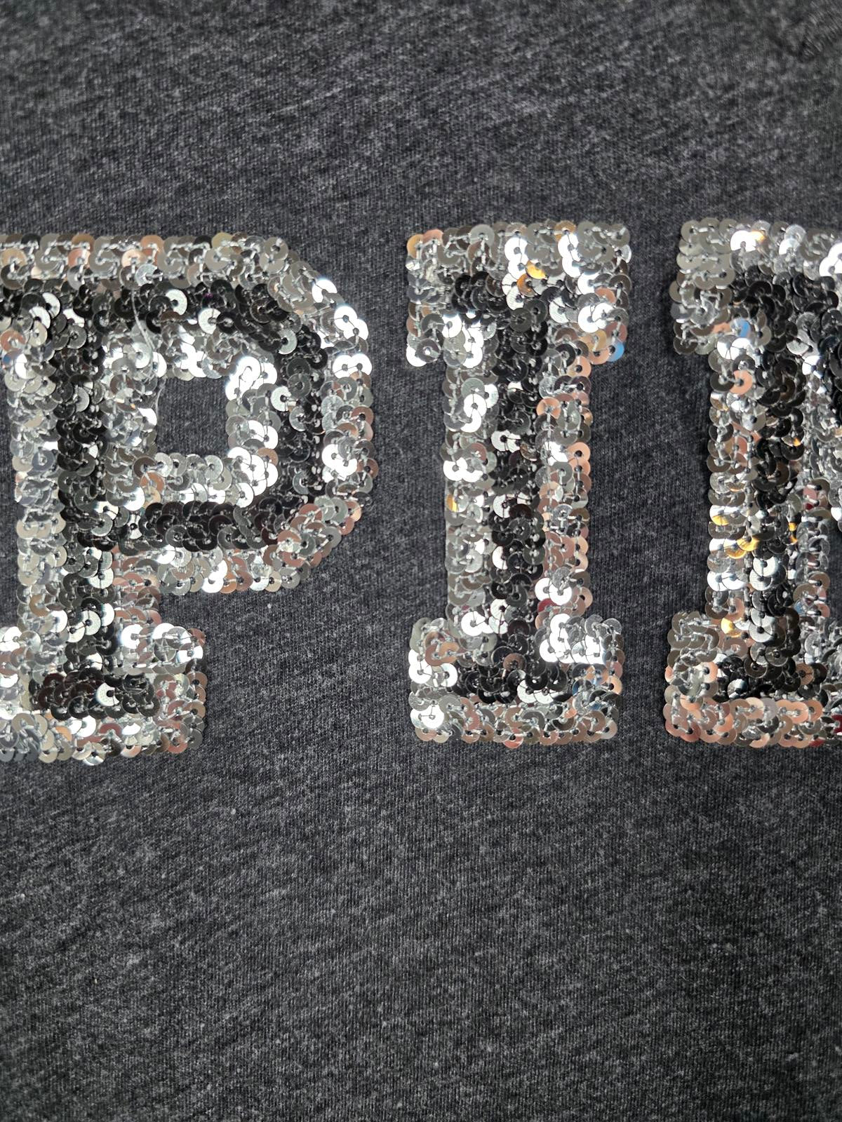 Victorias Secret PINK V neck BLING Sequined Silver Logo Black SMALL