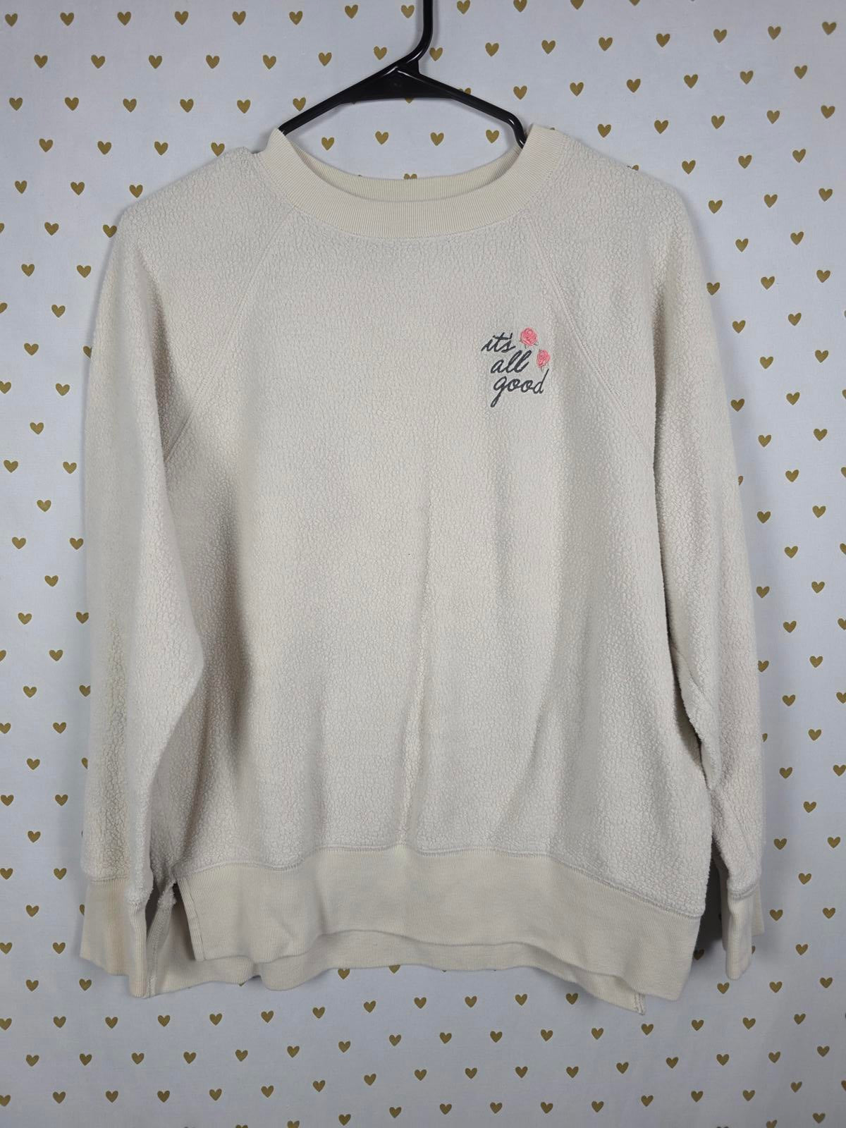 Victorias Secret Pink Sherpa Crew Neck Sweater ITS ALL GOOD oversized xs