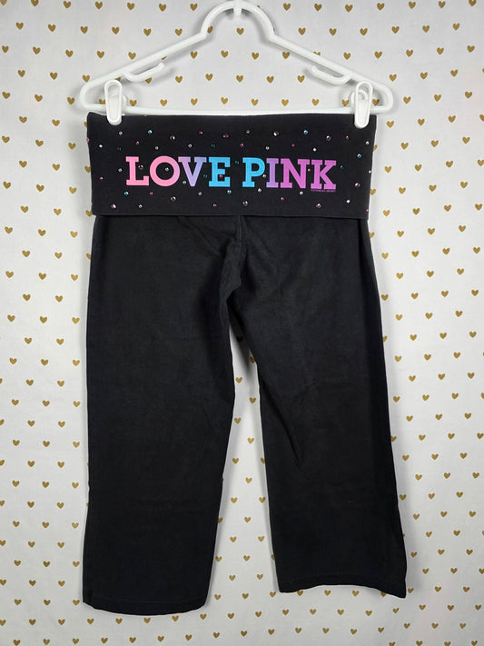Victorias Secret PINK Rainbow STUDDED Rare Y2K Foldover Yoga Pants CAPRI VTG SM