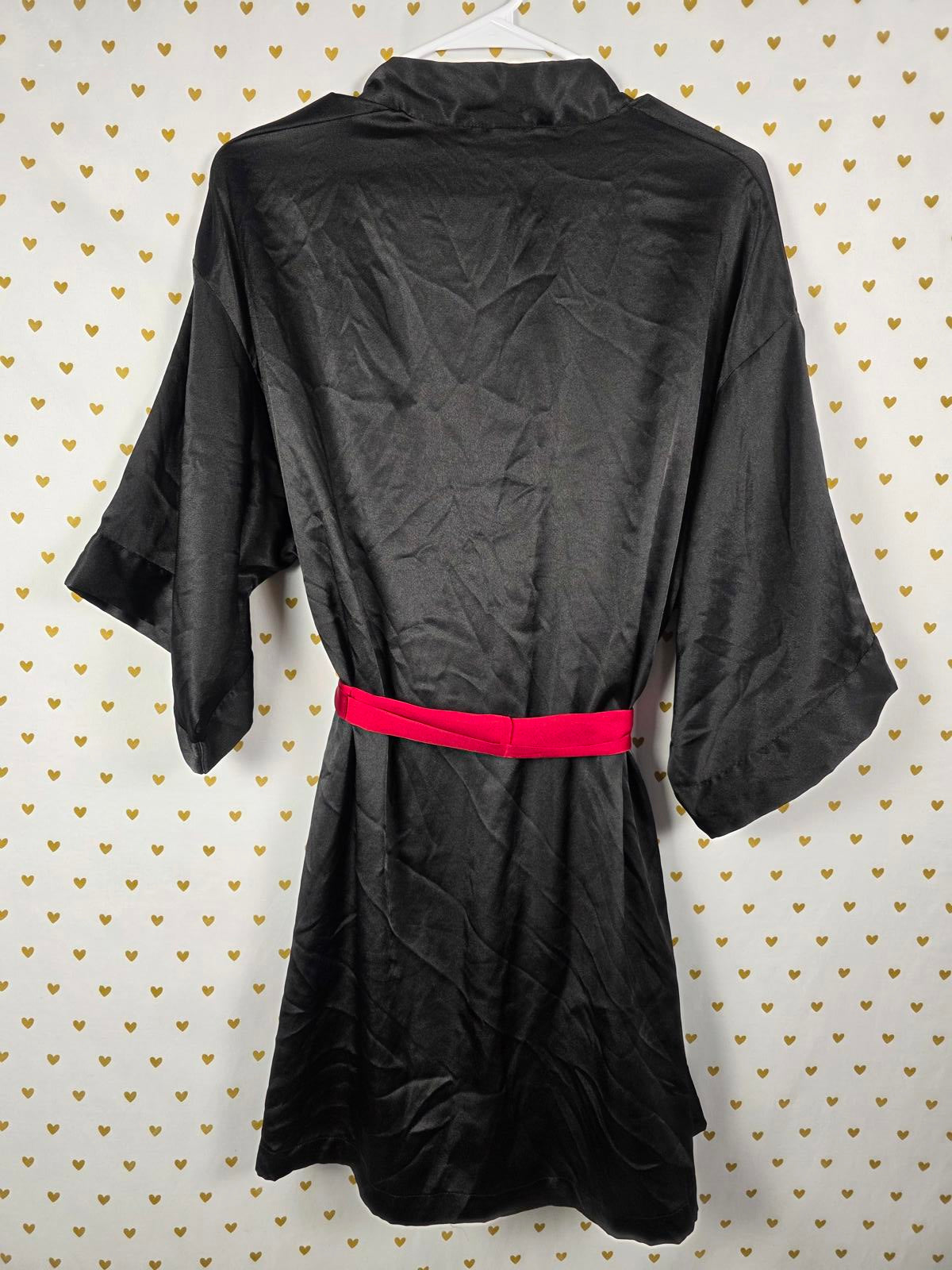 Victorias Secret Satin Silky Robe Black Red Robe Belt Lounge XS SMALL
