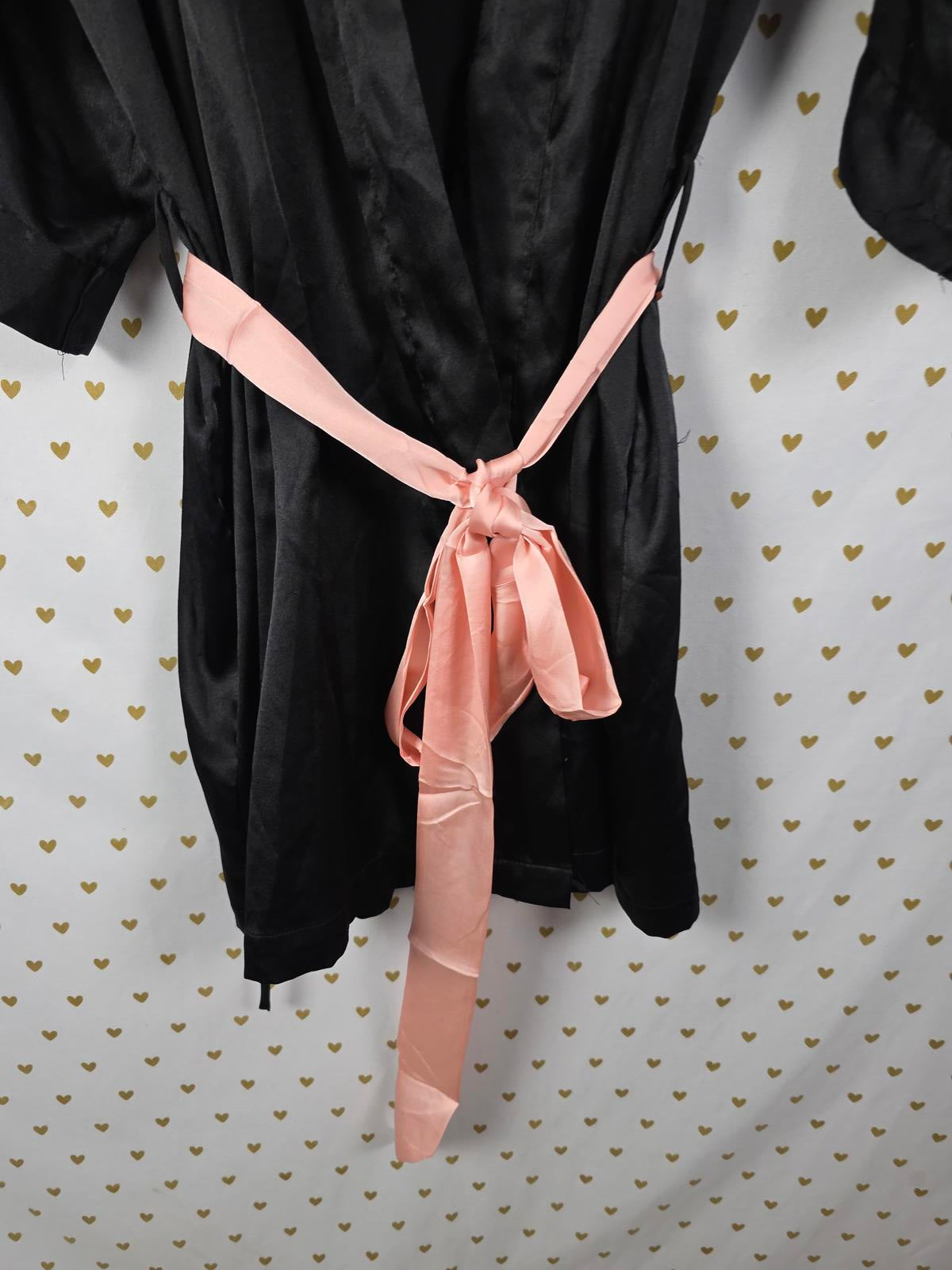 Victorias Secret Satin Silky Robe Black Cover Up Lounge ONE SIZE FITS ALL Kimono