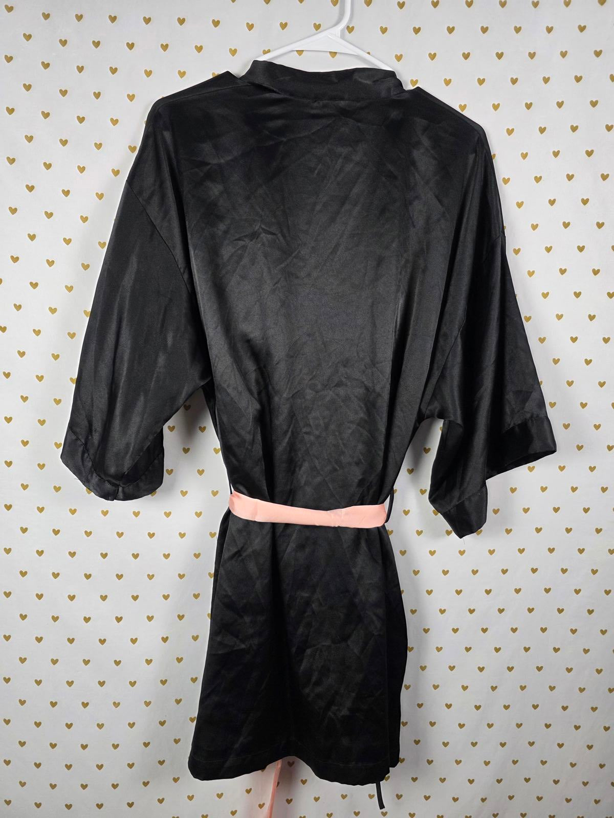Victorias Secret Satin Silky Robe Black Cover Up Lounge ONE SIZE FITS ALL Kimono
