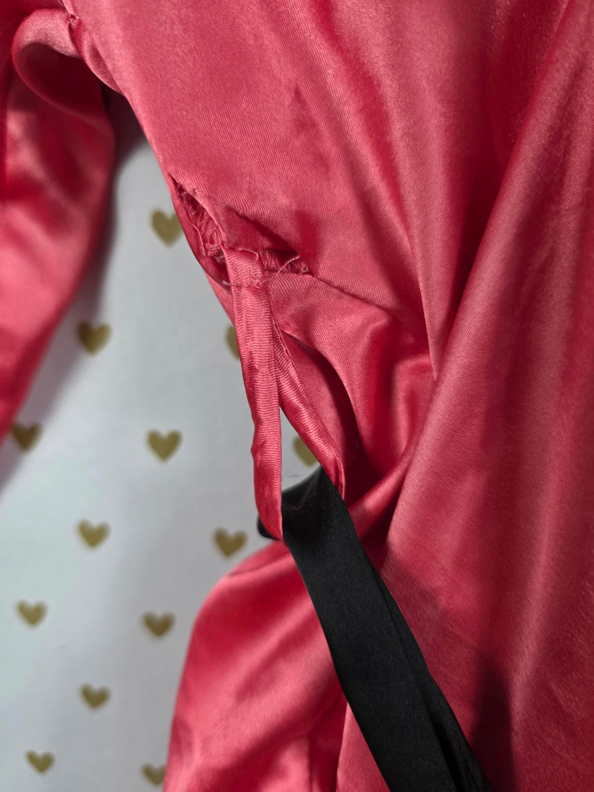 Victorias Secret Satin Silky Robe Coral Black One Size Fits All Kimono Smock
