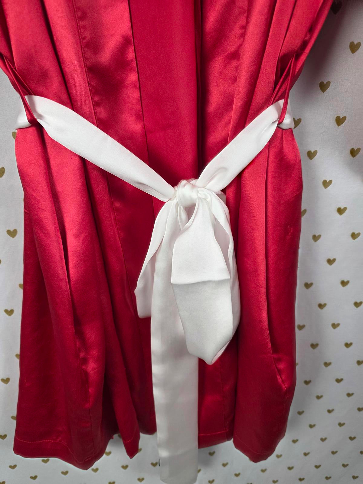 Victorias Secret Satin Silky Robe Red White Belt Kimono Smock ONE SIZE FITS ALL
