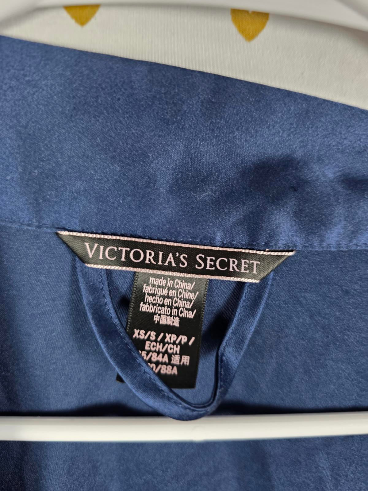 Victorias Secret Satin Silky Robe LONG Dark Blue Grey XS SMALL Kimono Smock