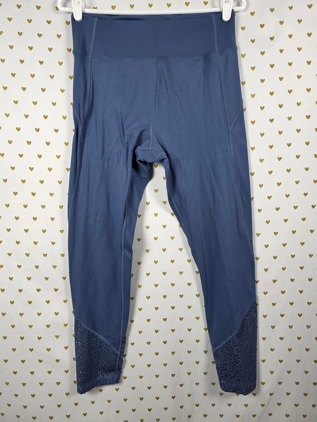 Victorias Secret PINK Cutout Macrame Tapered Sport Leggings Blue Active LARGE