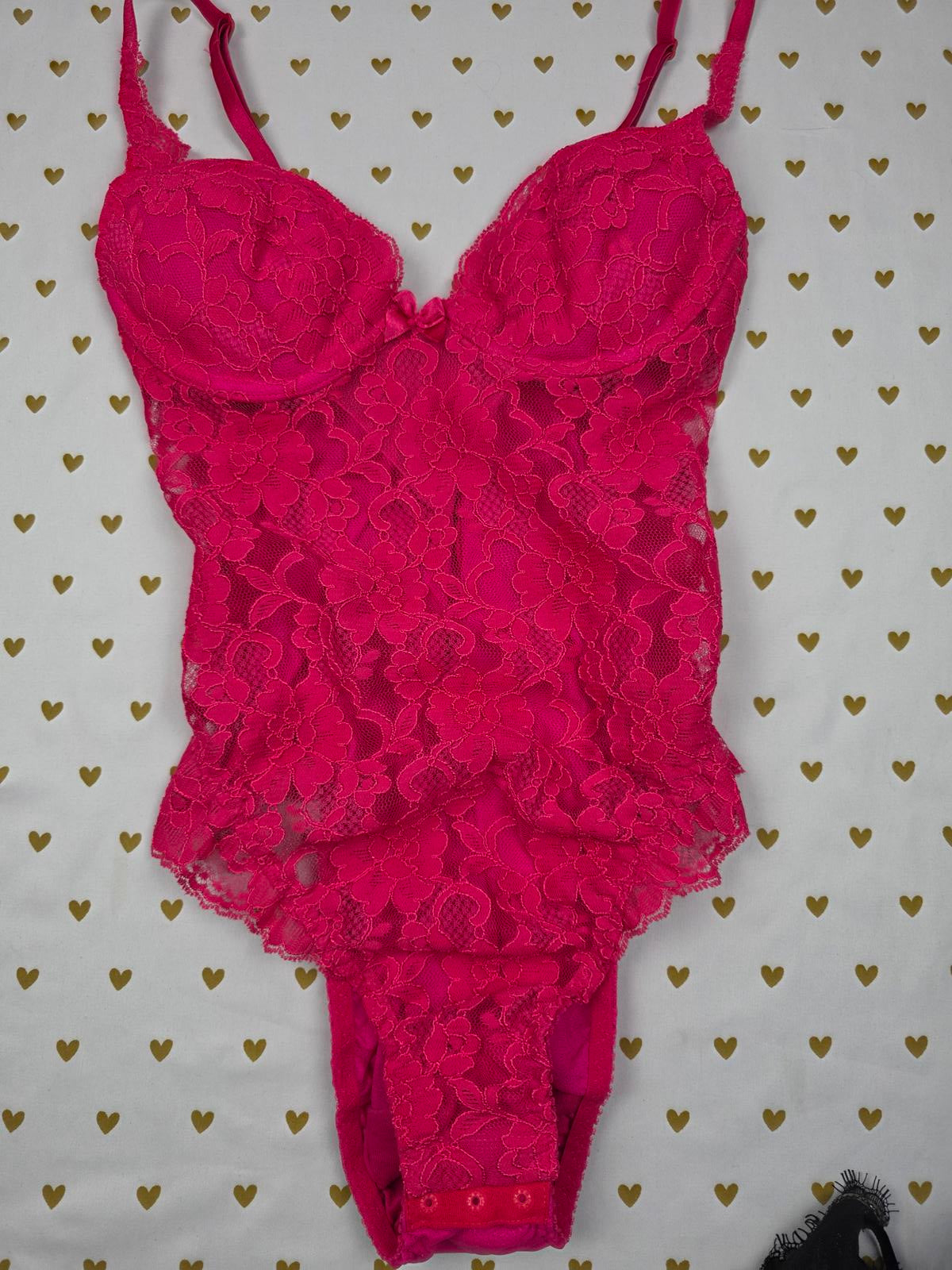 Victorias Secret VINTAGE 36A Pink Sexy Teddy Ruffled 90's Lingerie Bodysuit