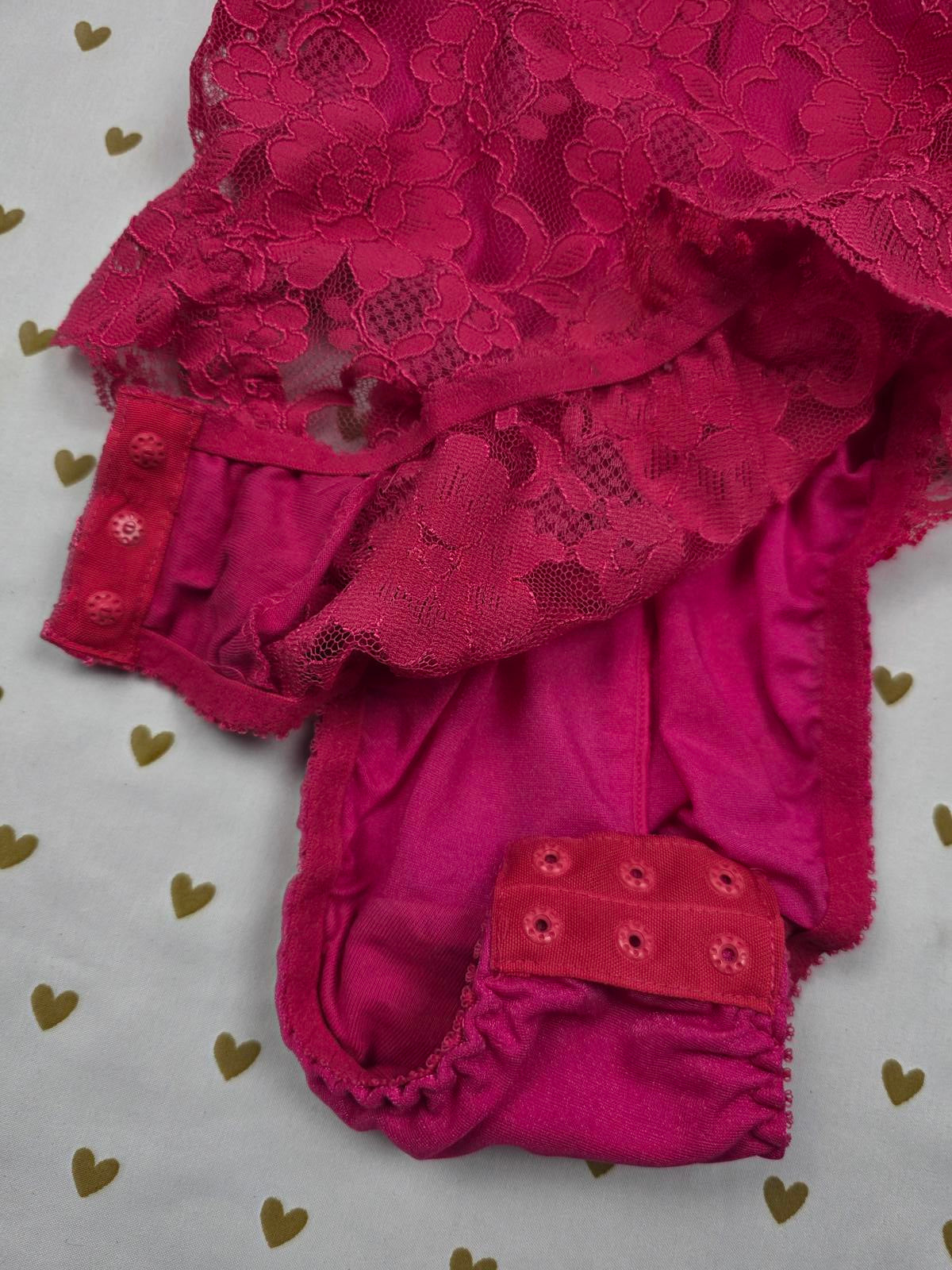 Victorias Secret VINTAGE 36A Pink Sexy Teddy Ruffled 90's Lingerie Bodysuit