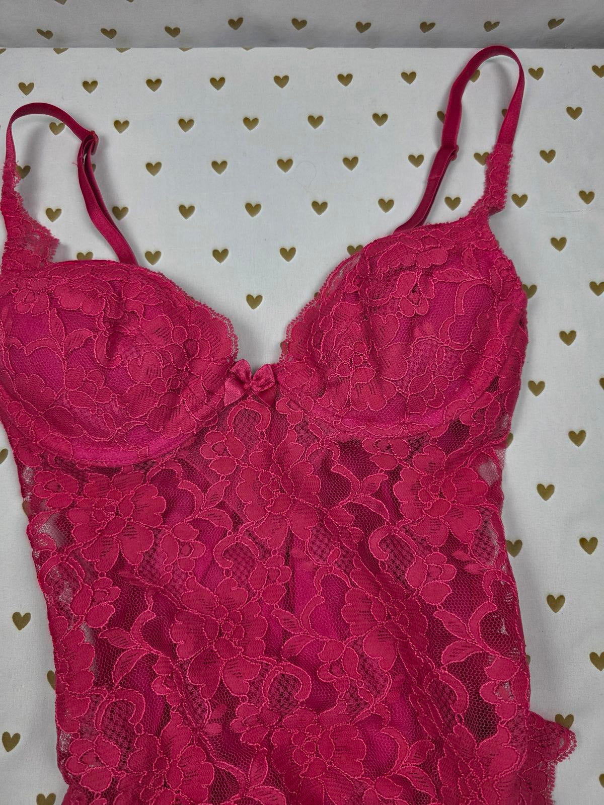 Victorias Secret VINTAGE 36A Pink Sexy Teddy Ruffled 90's Lingerie Bodysuit