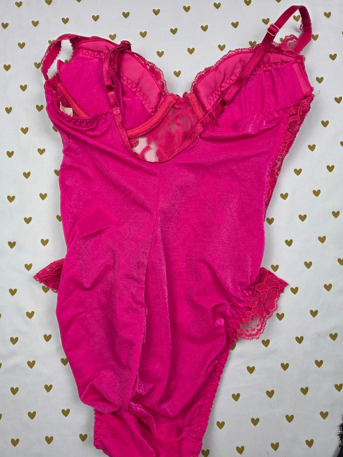 Victorias Secret VINTAGE 36A Pink Sexy Teddy Ruffled 90's Lingerie Bodysuit