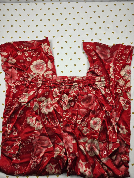 Josephine Chaus 100% Silk Flowy Pants Floral Pants Sz 8 Red
