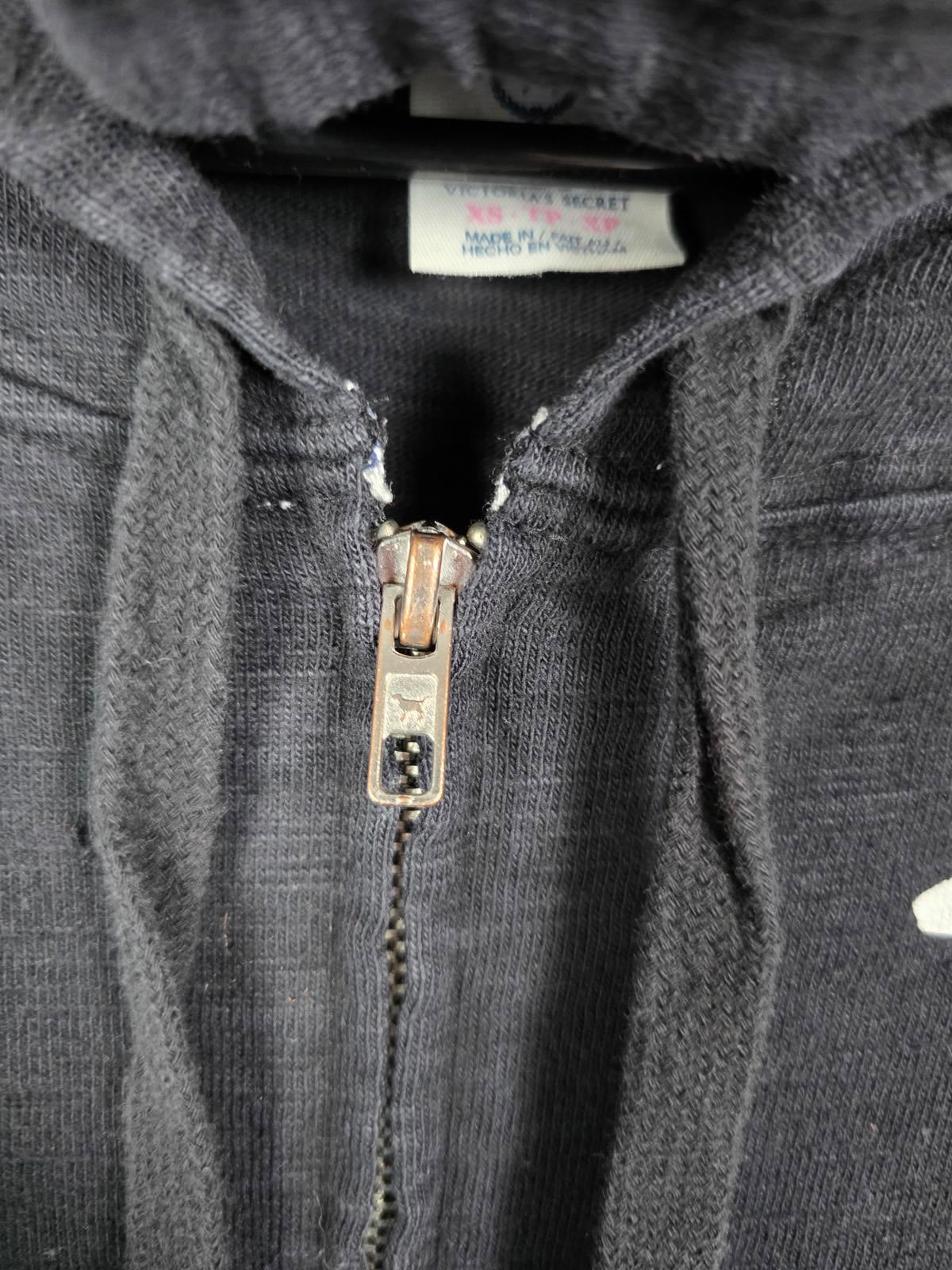 Victorias Secret Pink Embroidered Vintage Y2k Black Hoodie Full zip Jacket  XS