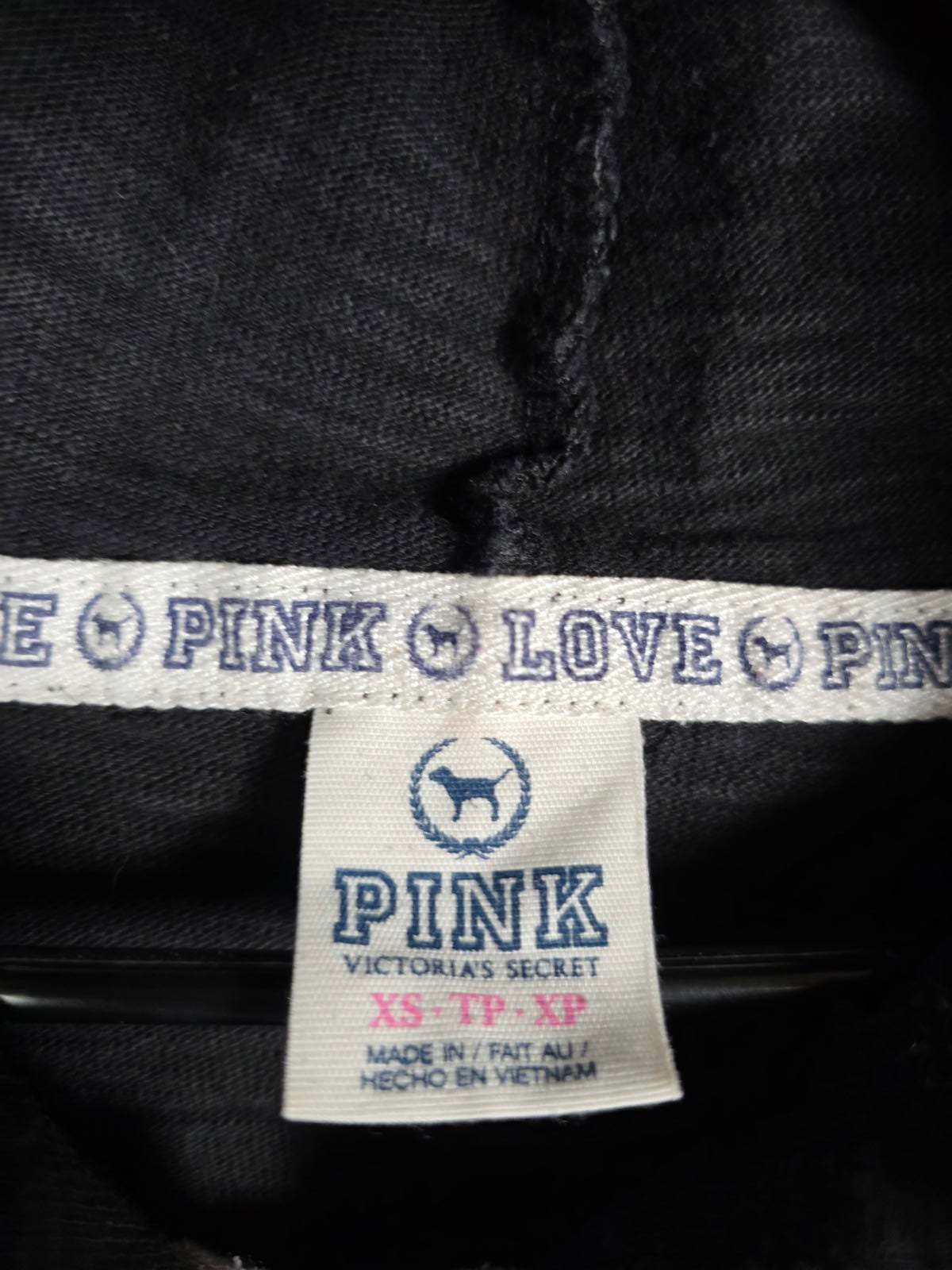 Victorias Secret Pink Embroidered Vintage Y2k Black Hoodie Full zip Jacket  XS