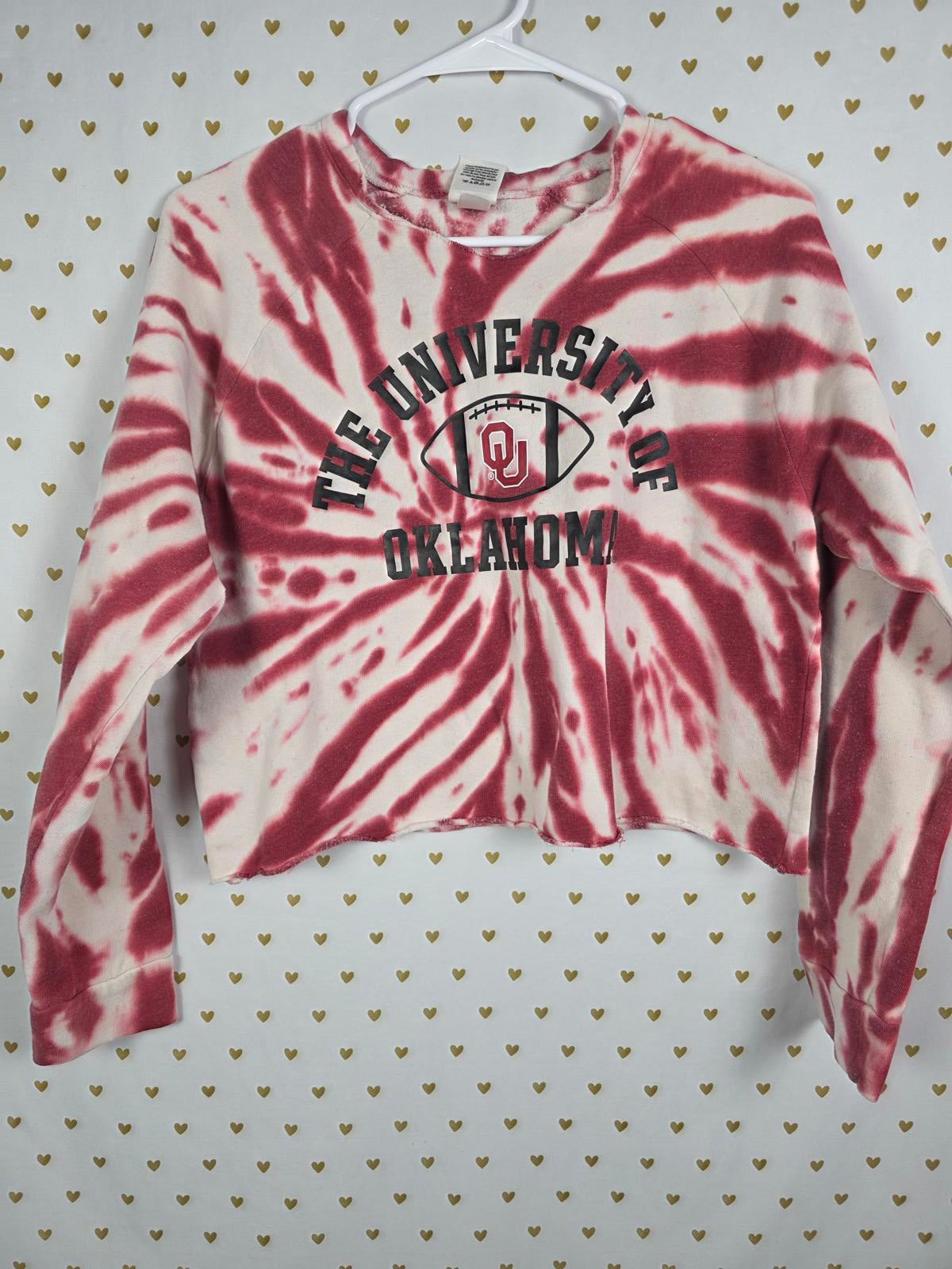 Victorias Secret PINK OU Oklahoma Tye Dye Cropped Long Sleeve Tee Shirt XS