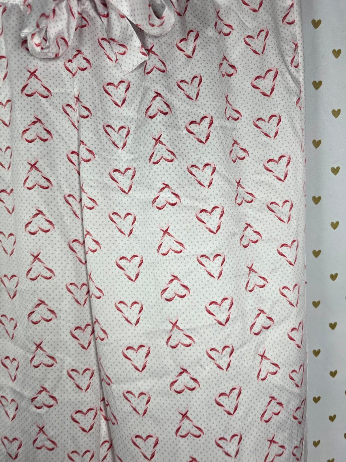 Victorias Secret SATIN Sleep Set Button Down Shirt Pants HEARTS MEDIUM