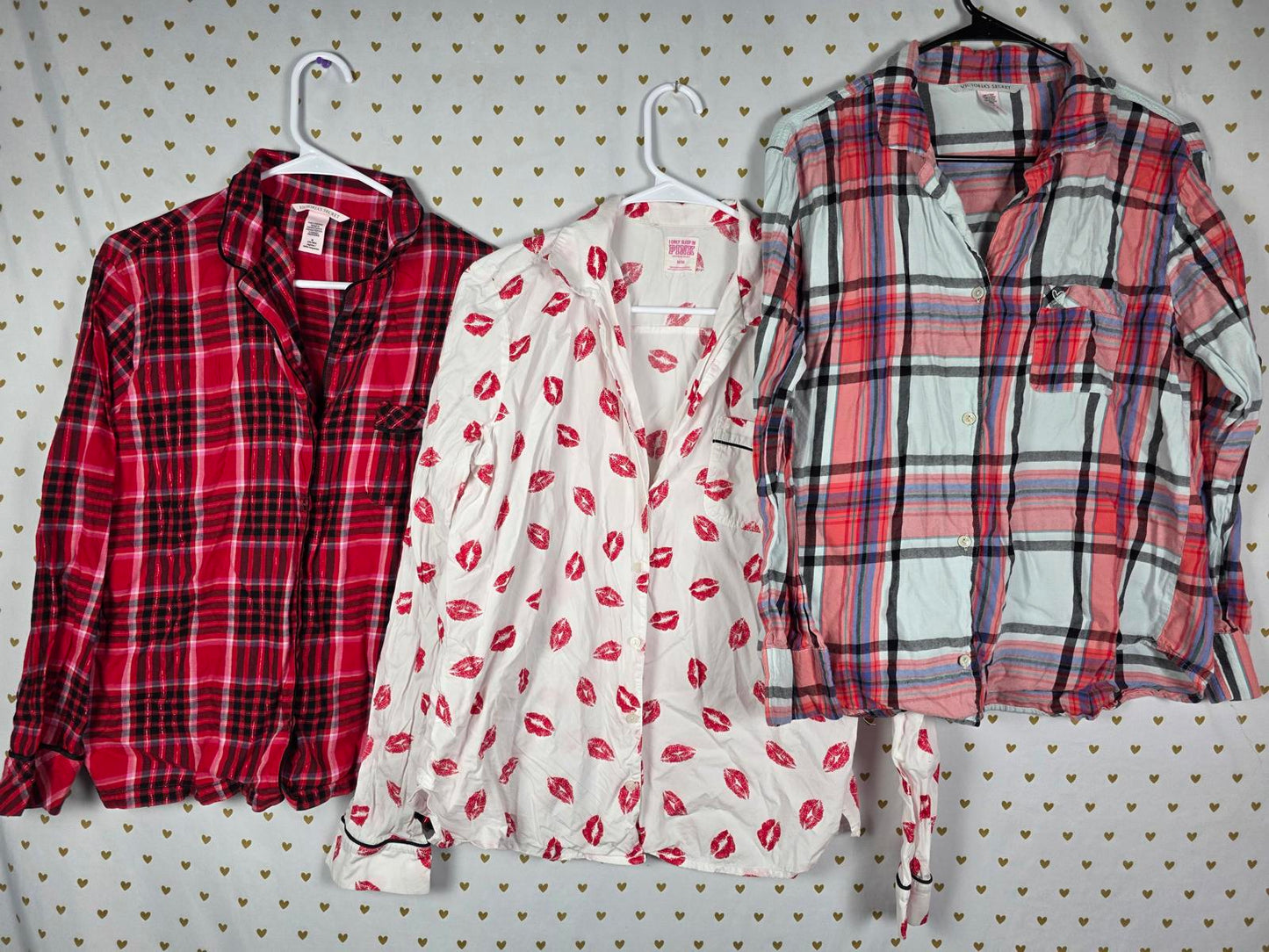 Victorias Secret LOT of 3 MEDIUM Sleep Tops Shirts Pajama Plaid Button Down