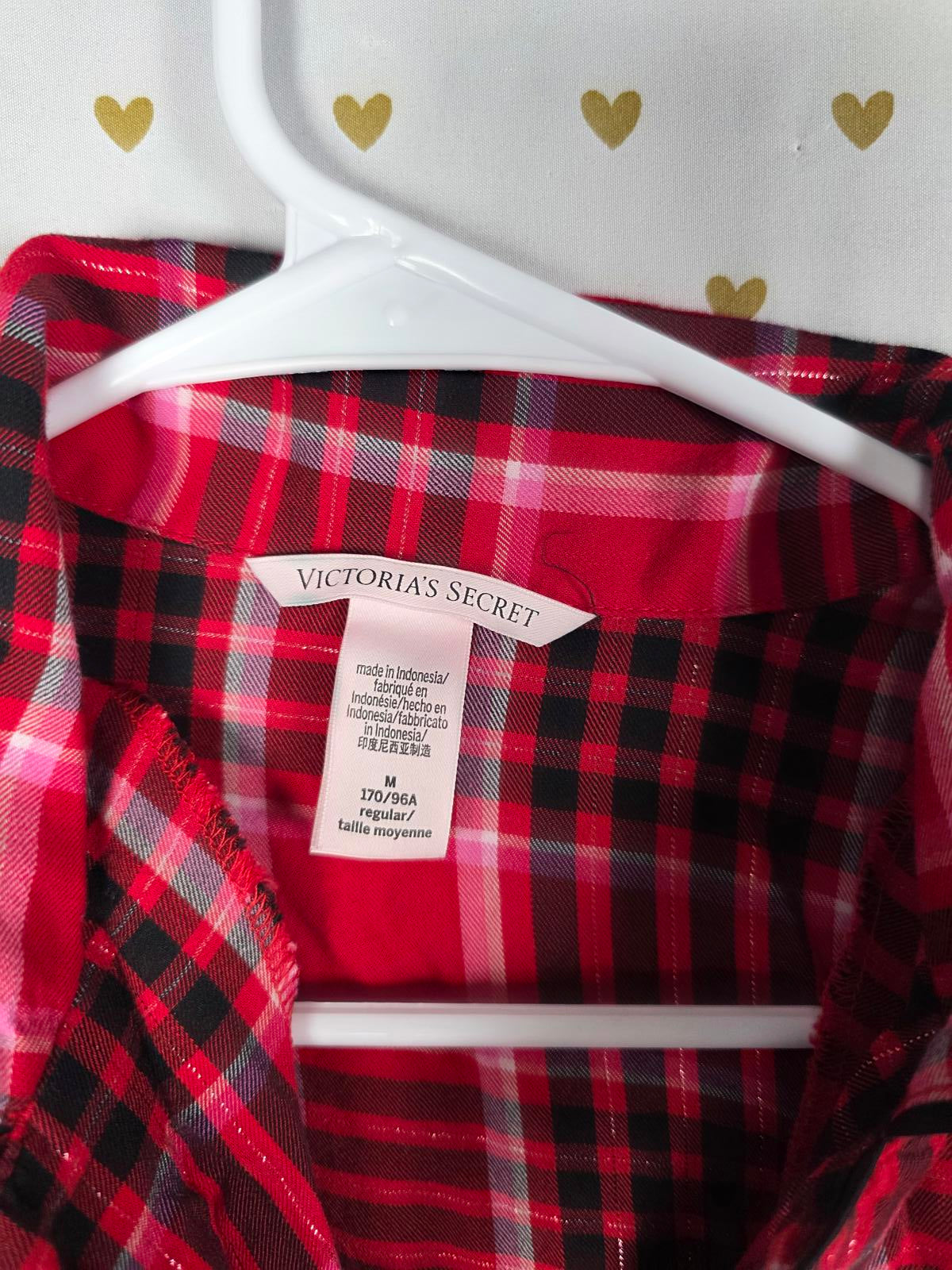Victorias Secret LOT of 3 MEDIUM Sleep Tops Shirts Pajama Plaid Button Down